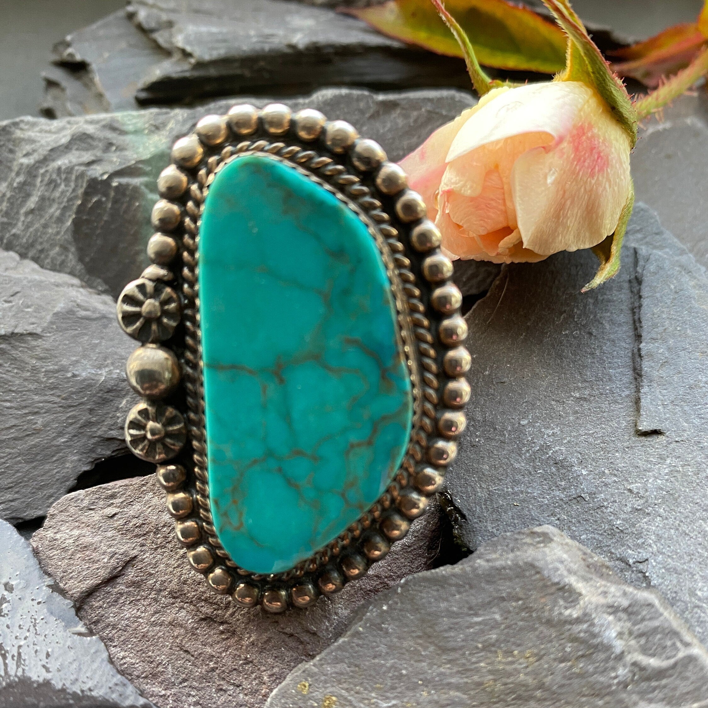 Sterling Silver & Turquoise Becenti Navajo Ring Size Z+5 or US 13 ++