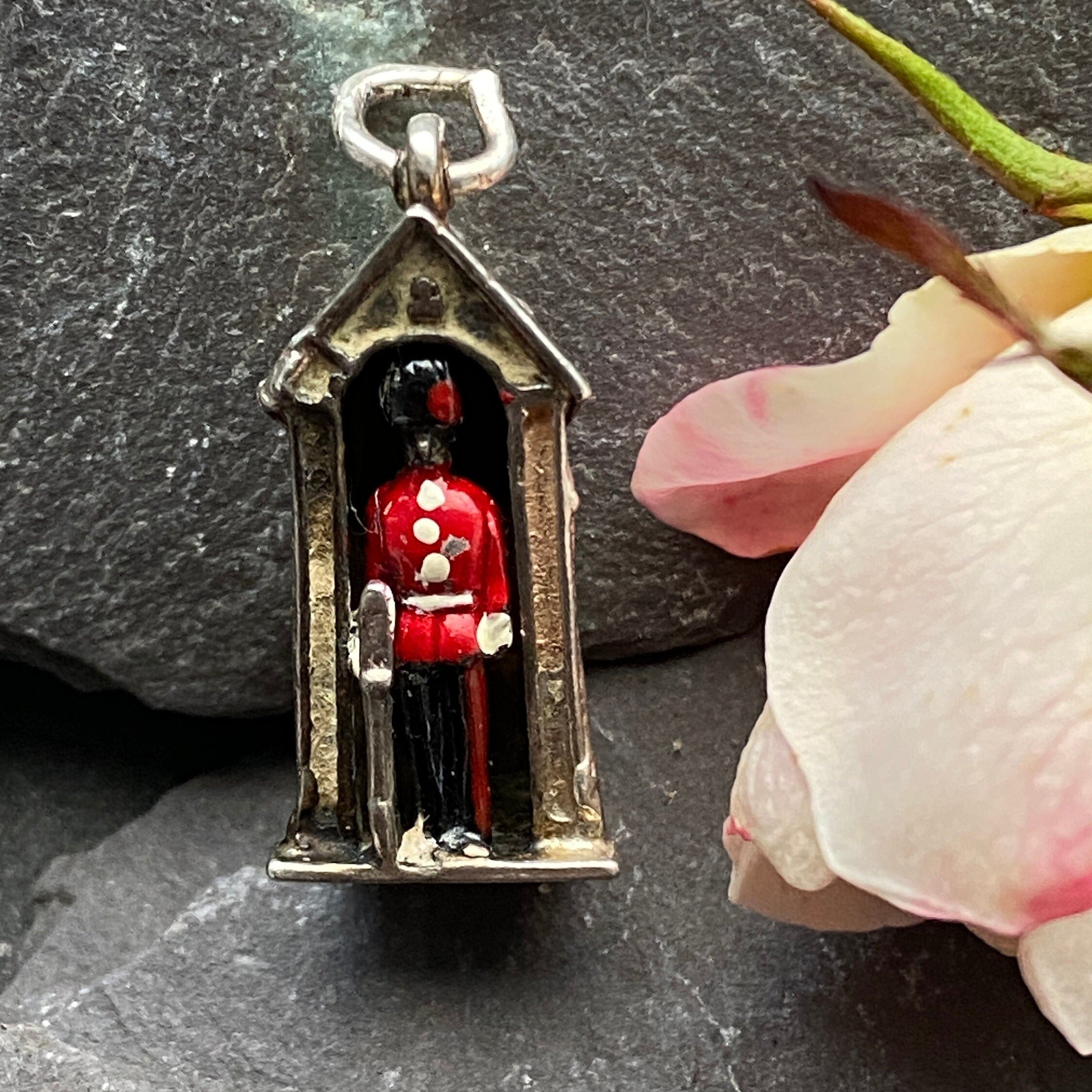 Vintage Sterling Silver & Enamel Kings Guard Sentry Charm.