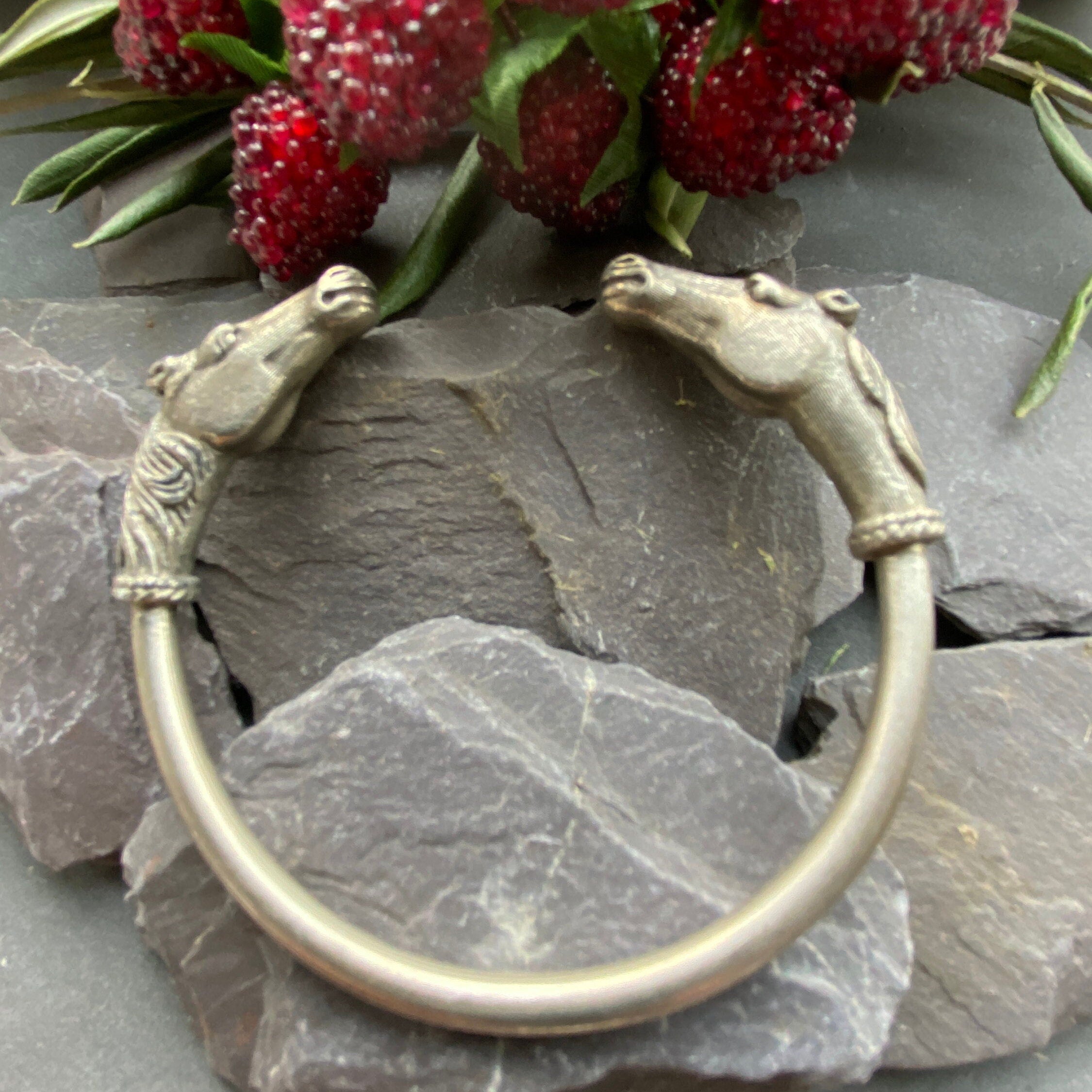 Vintage Pewter Horses Head Torque Bangle