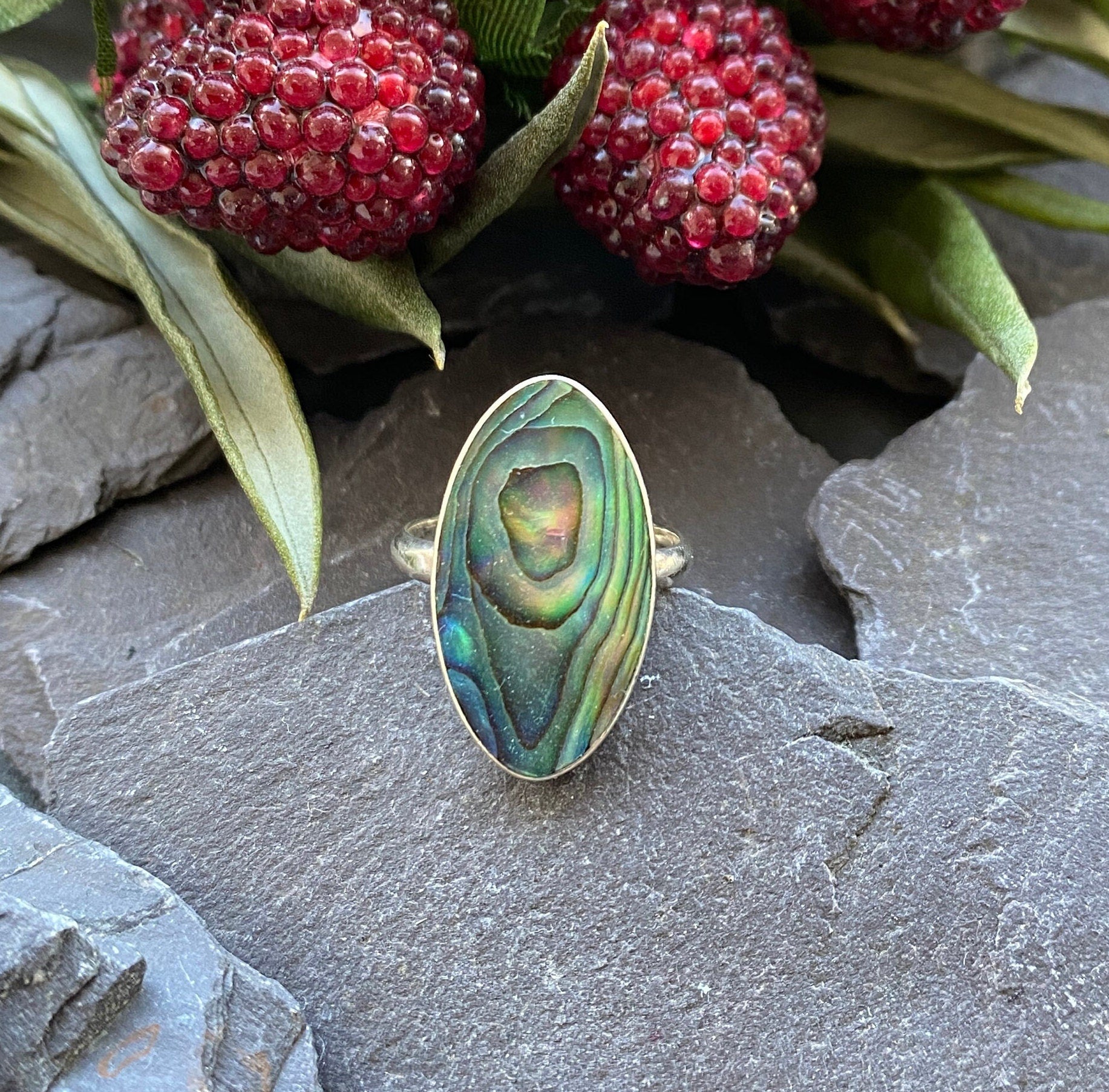 Vintage Sterling Silver Abalone Shell Ring Size K or 5 1/4 US