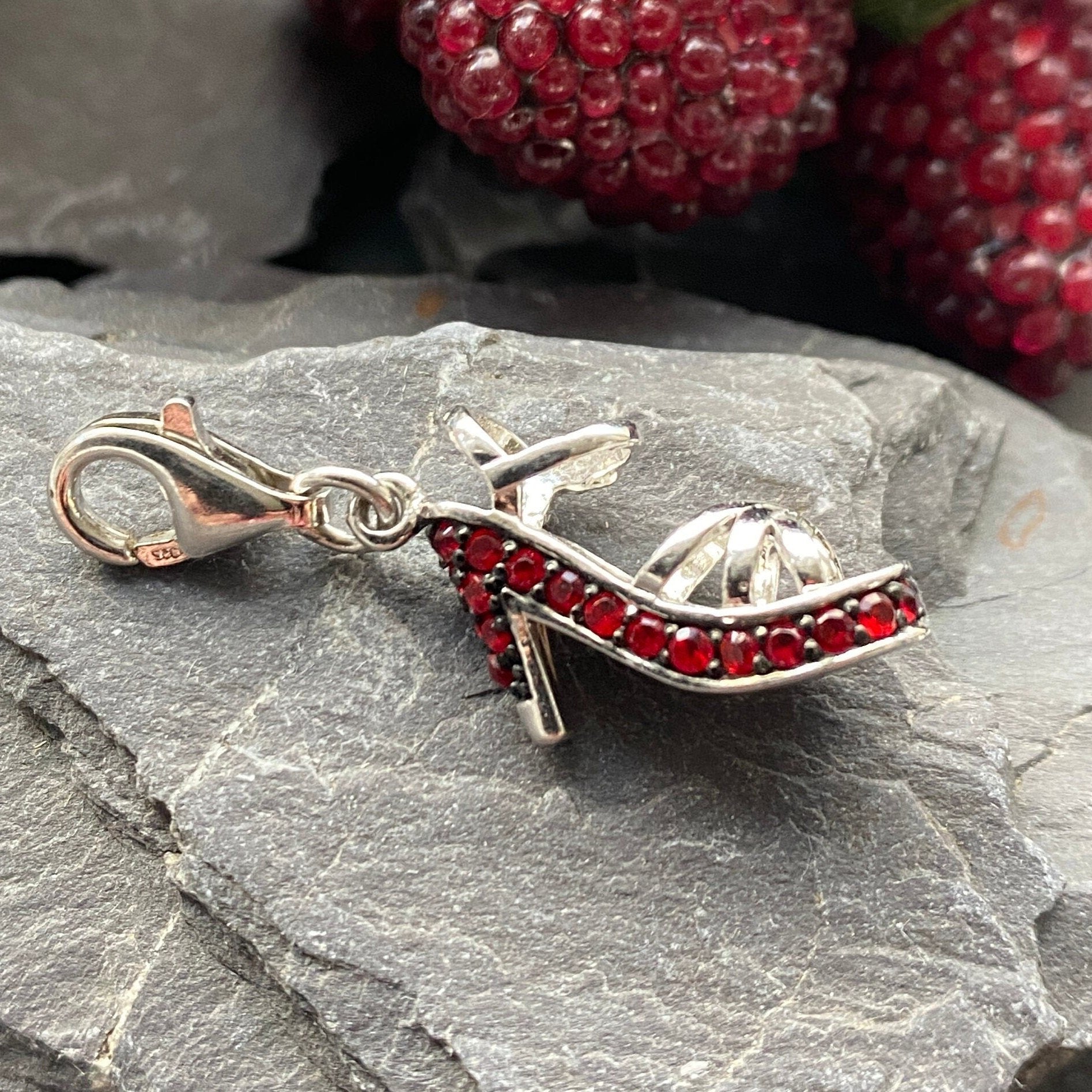 Sterling Silver & Red Cubic Zirconia High Heeled Shoe Charm.