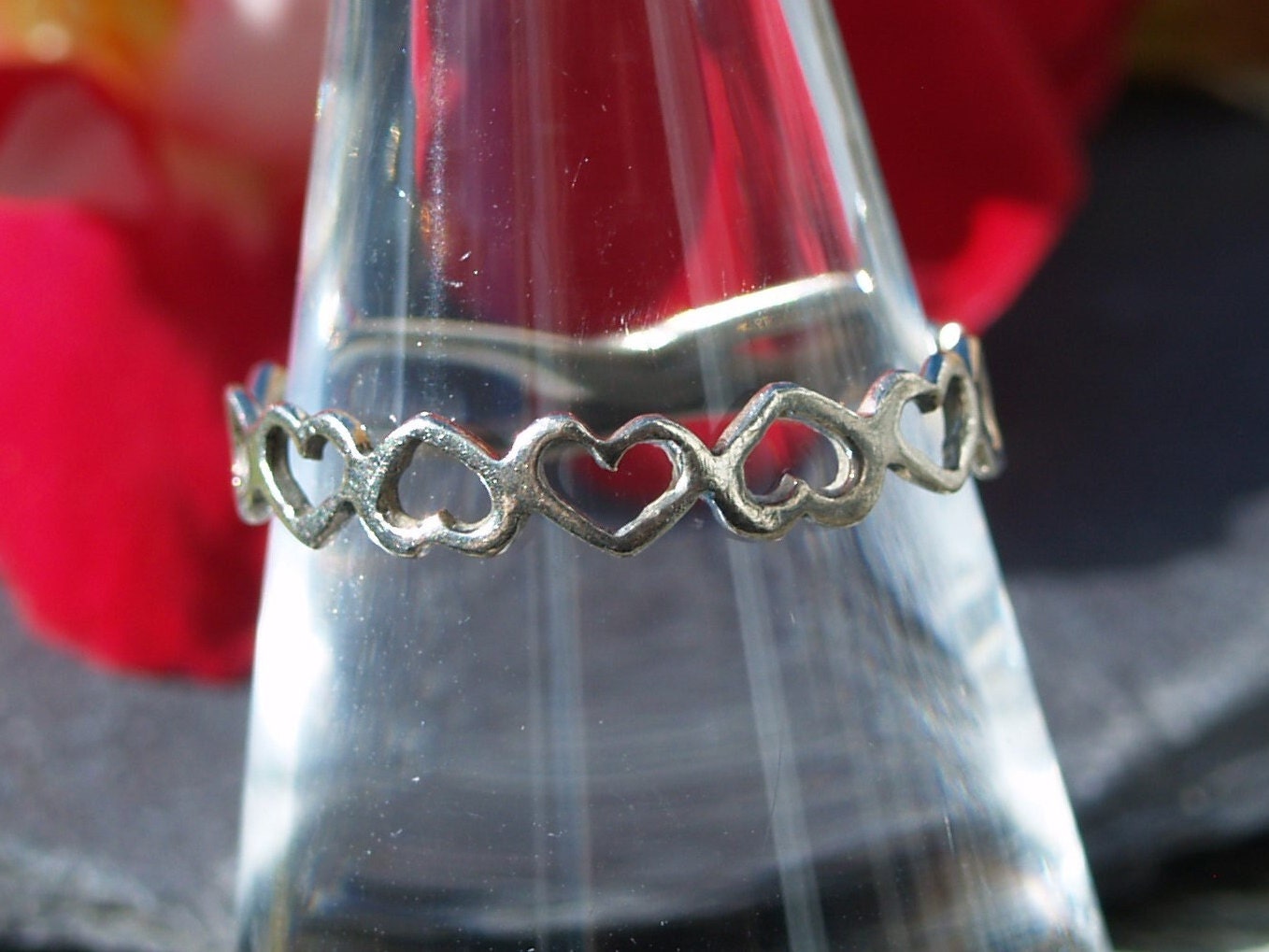 Vintage Sterling Silver Fret Work Heart Ring Size P or 7 3/4 (US).