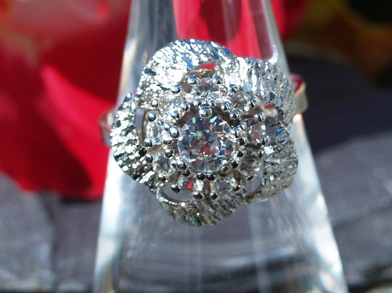 Vintage Silver & Paste Cluster Ring Size M 1/2 or 6 1/4 US.