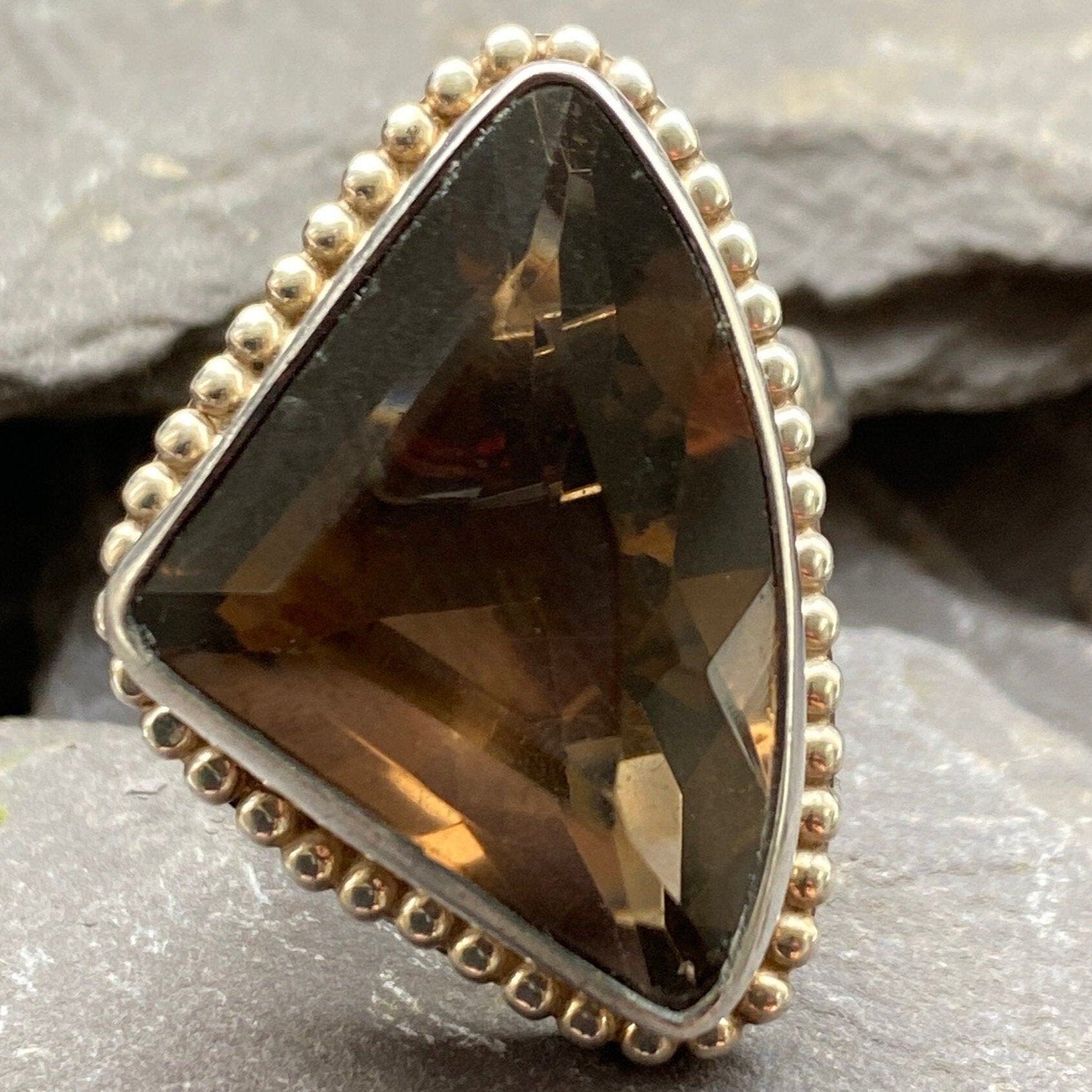 Smoky Quartz Free Size Sterling Silver Ring.