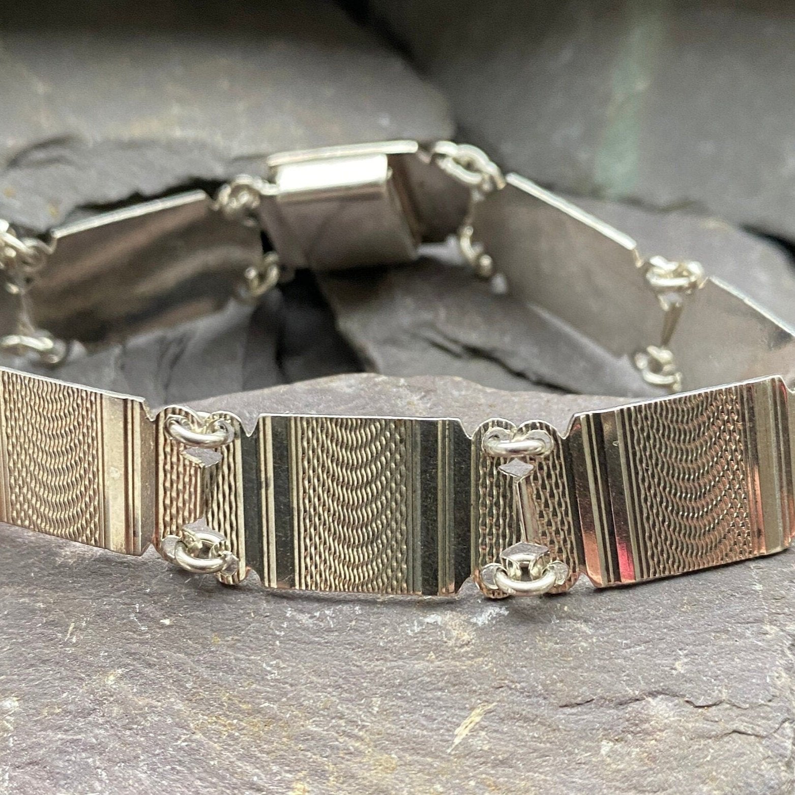 Art Deco Vintage Silver Panel Bracelet.