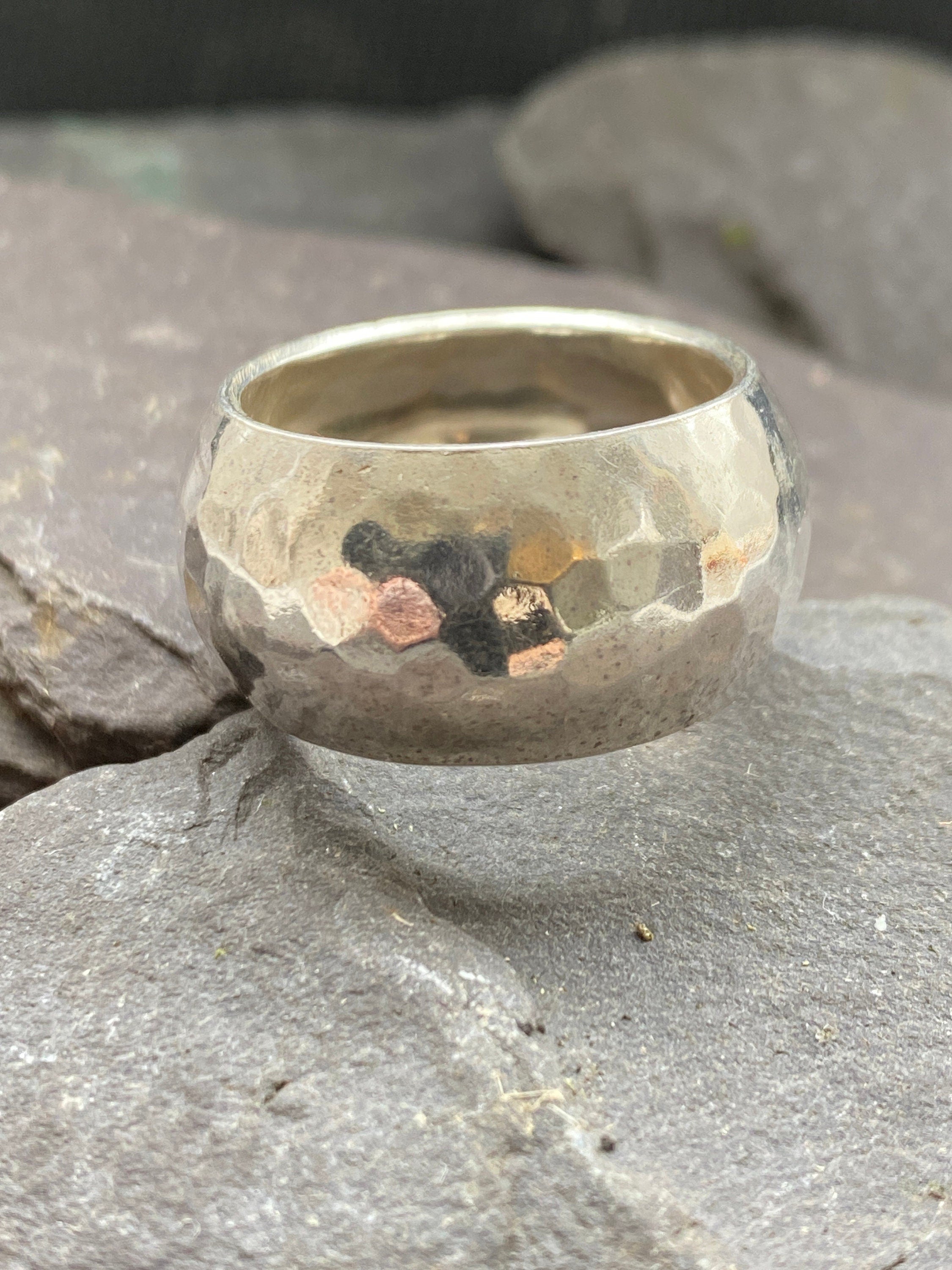 Sterling Silver Wide Band Statement Ring With Hammered Finish.