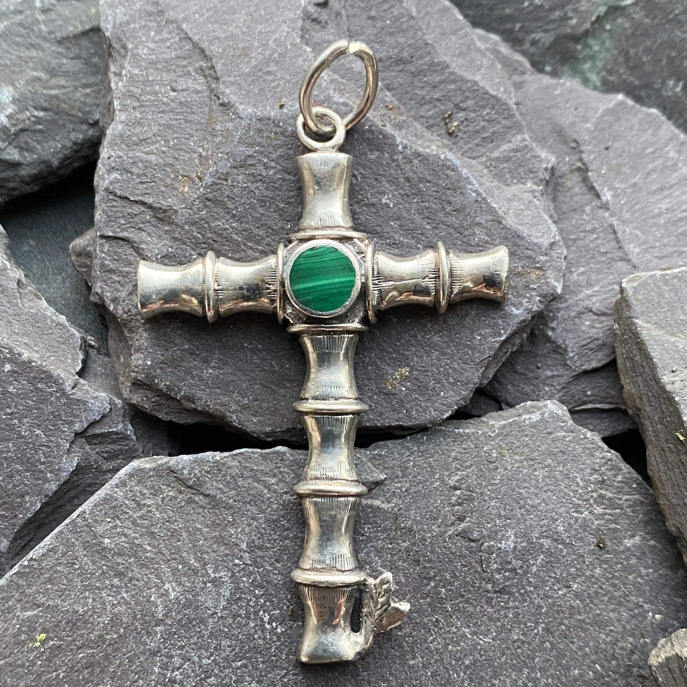 Sterling Silver & Malachite Cross Pendant