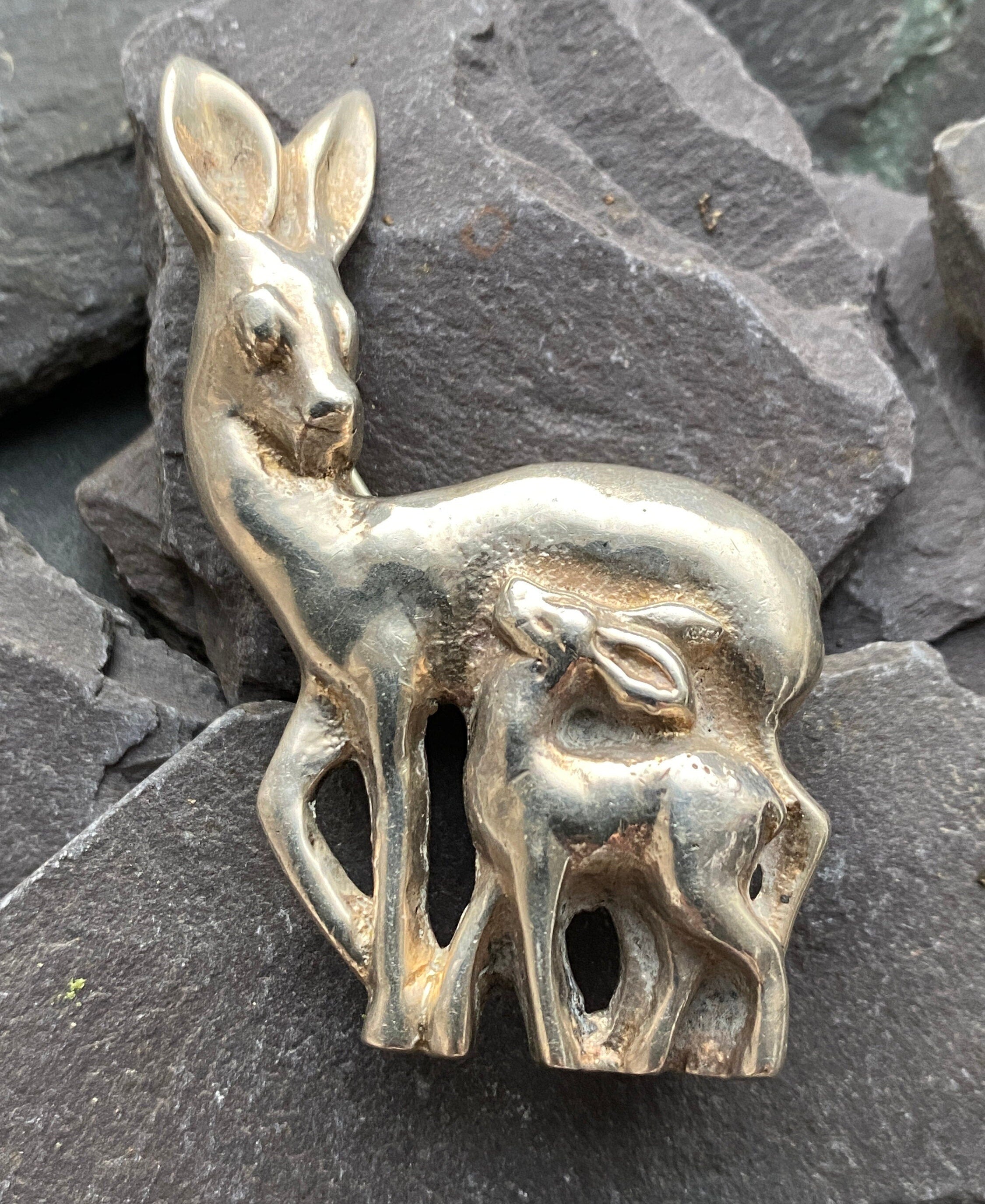 Vintage ‘KEIM’ Deer & Fawn Vintage Sterling Silver Brooch.