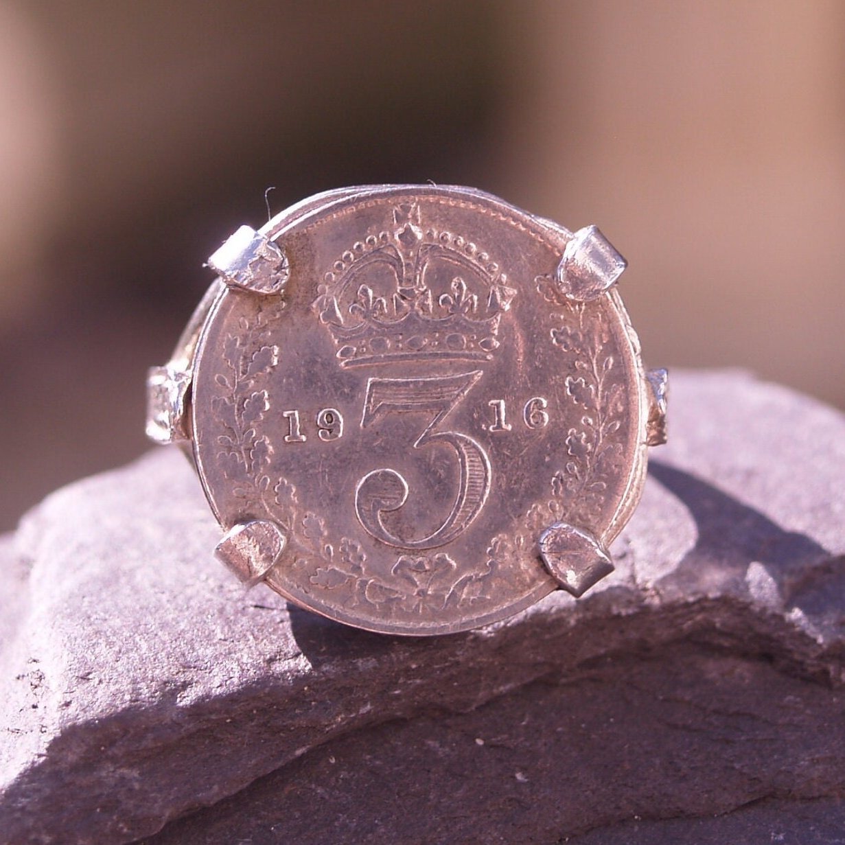 Antique/Vintage Thrupenny Bit Coin Ring Size L 1/2 or 6 US.