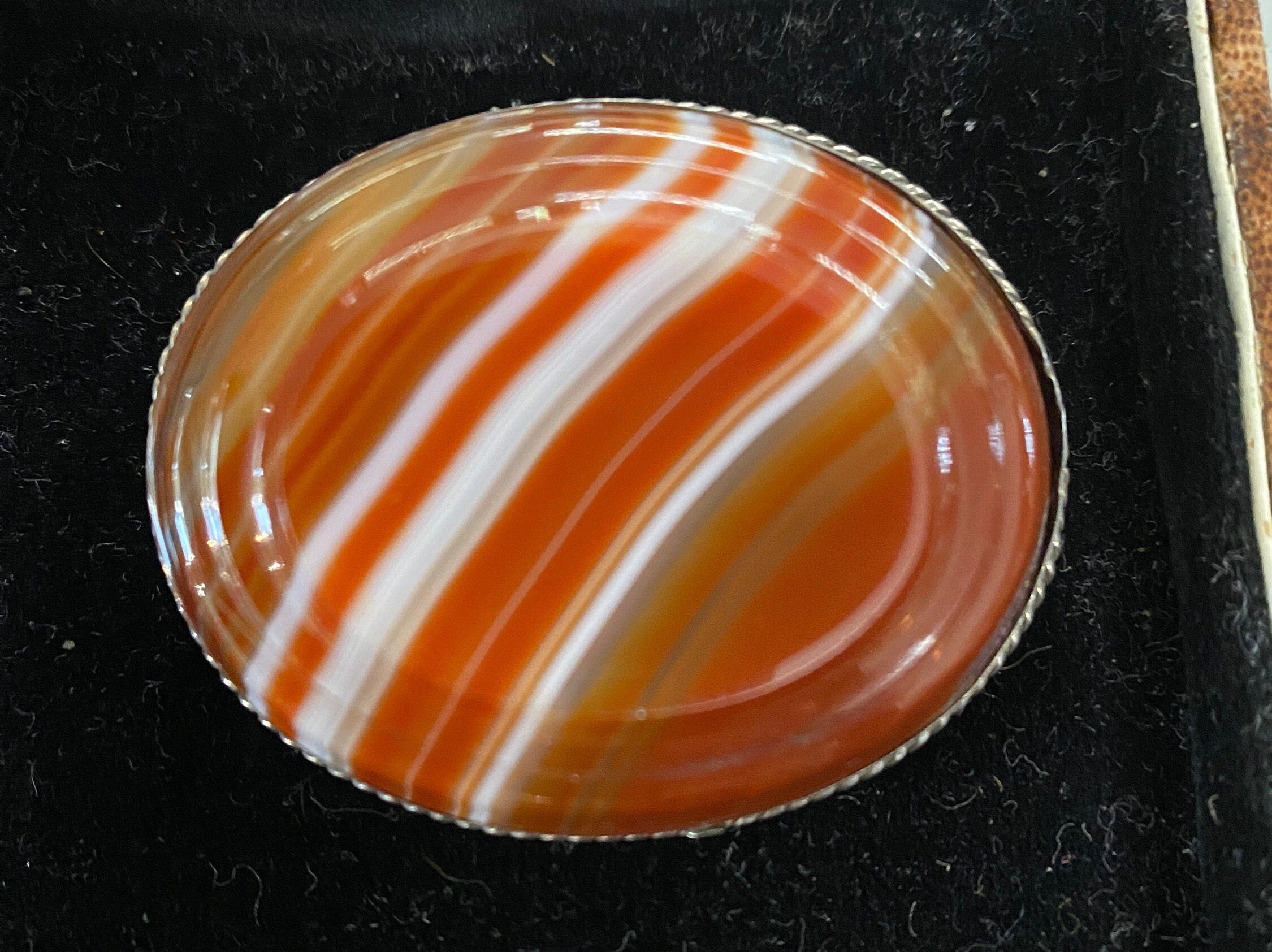 Victorian Banded Agate & Silver Brooch .