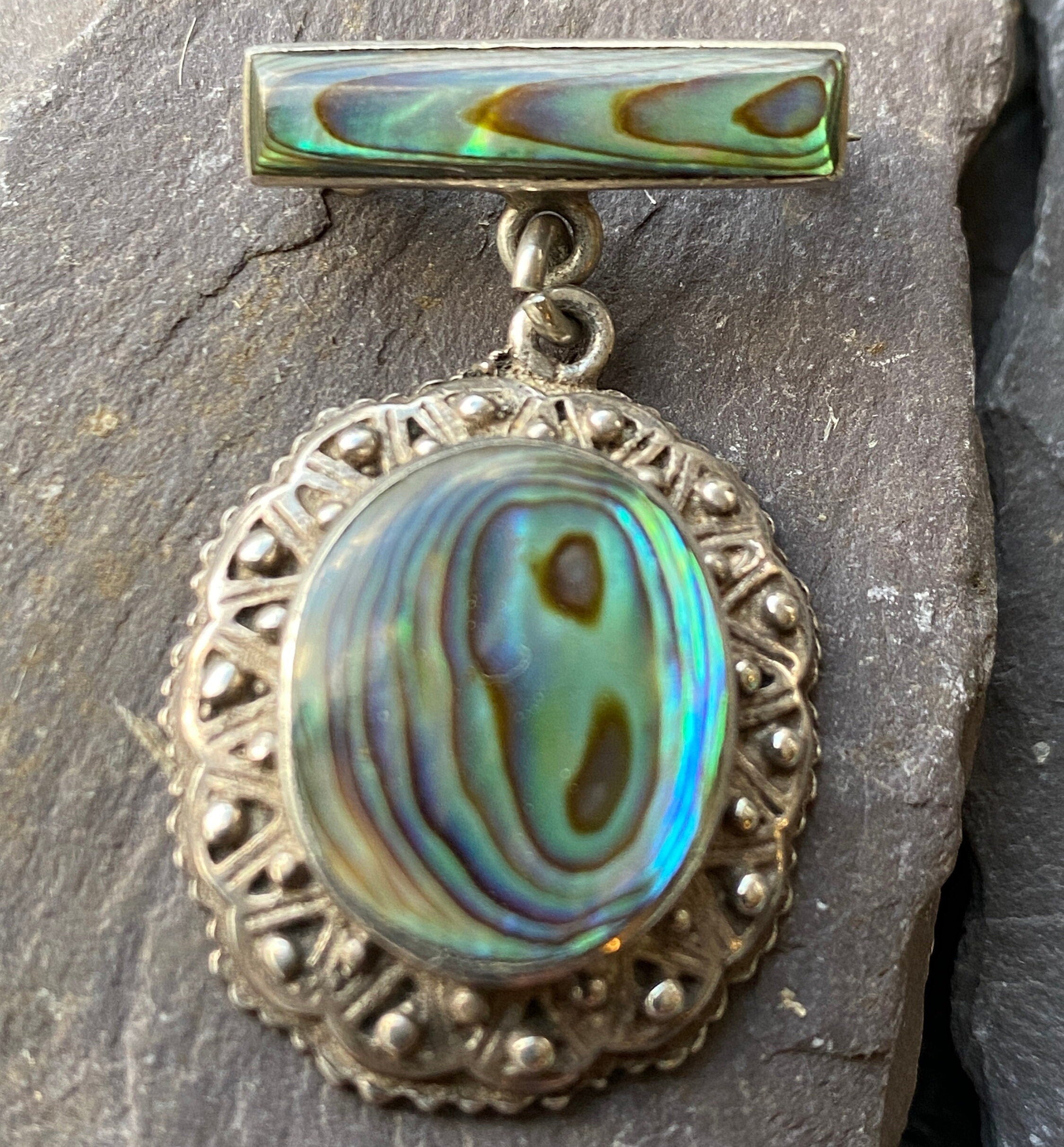 Vintage Silver & Abalone Pendant Brooch.