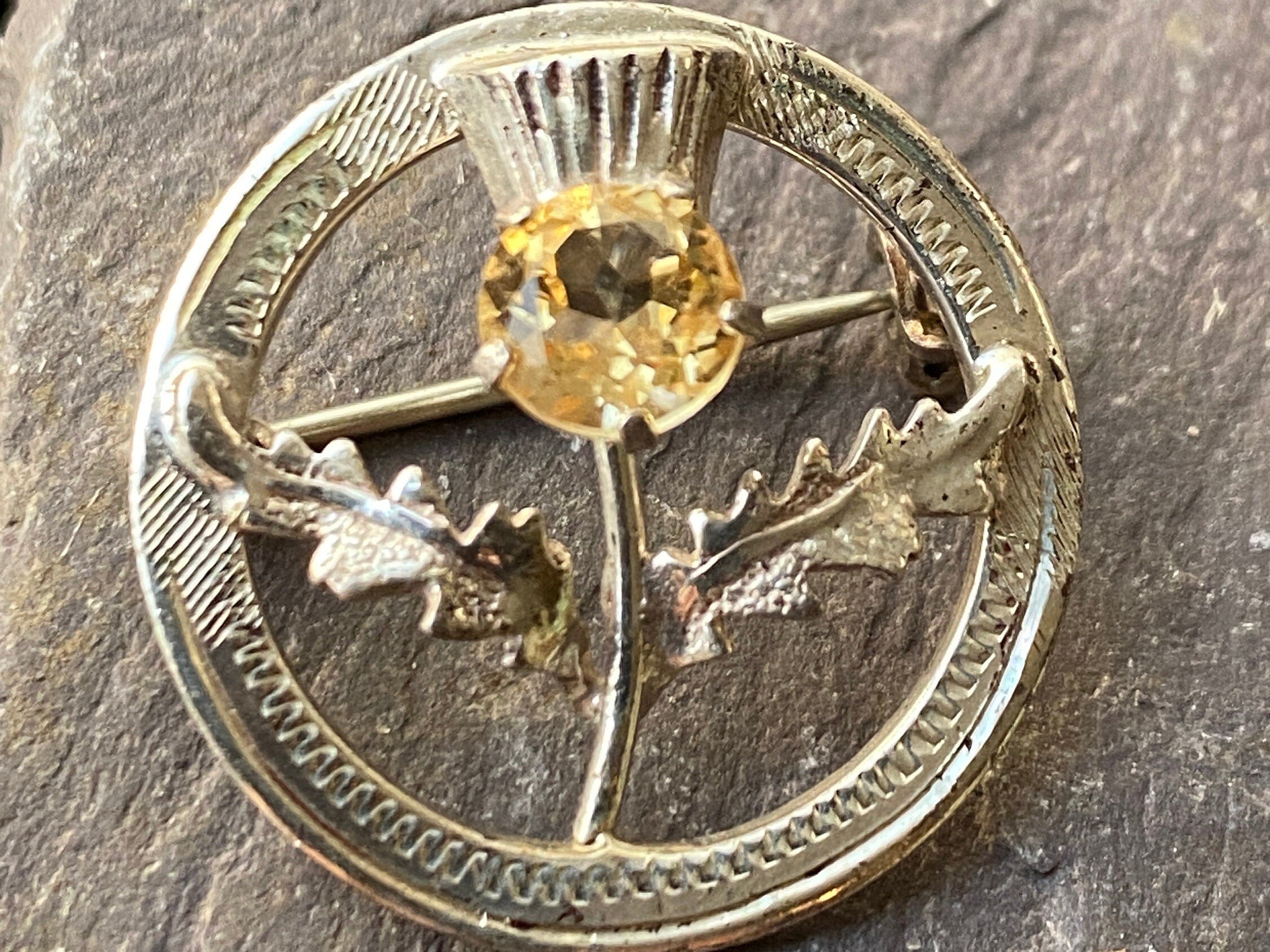 Vintage Celtic Silver & Citrine Brooch.