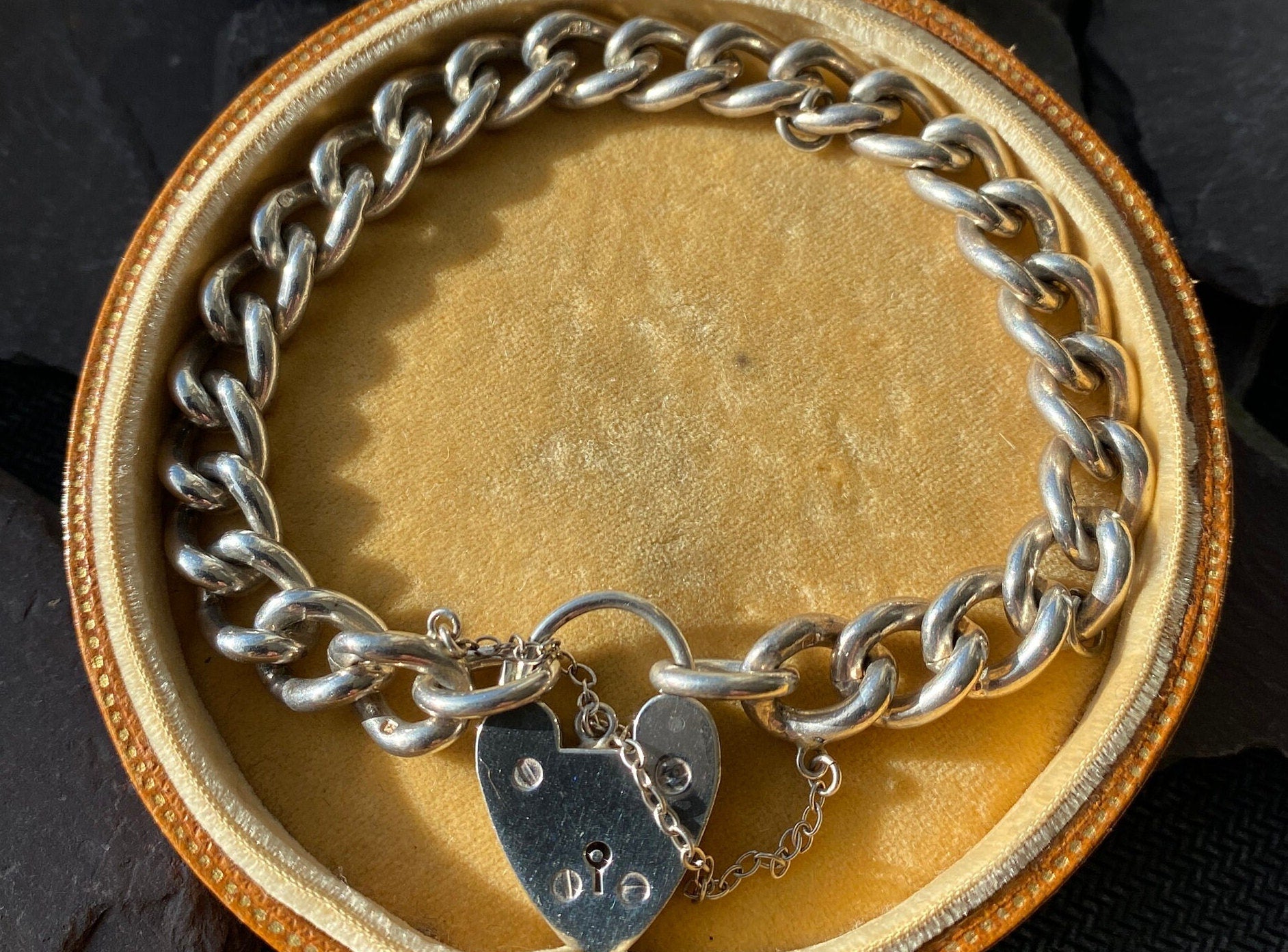 Vintage Silver Curb Bracelet With Padlock