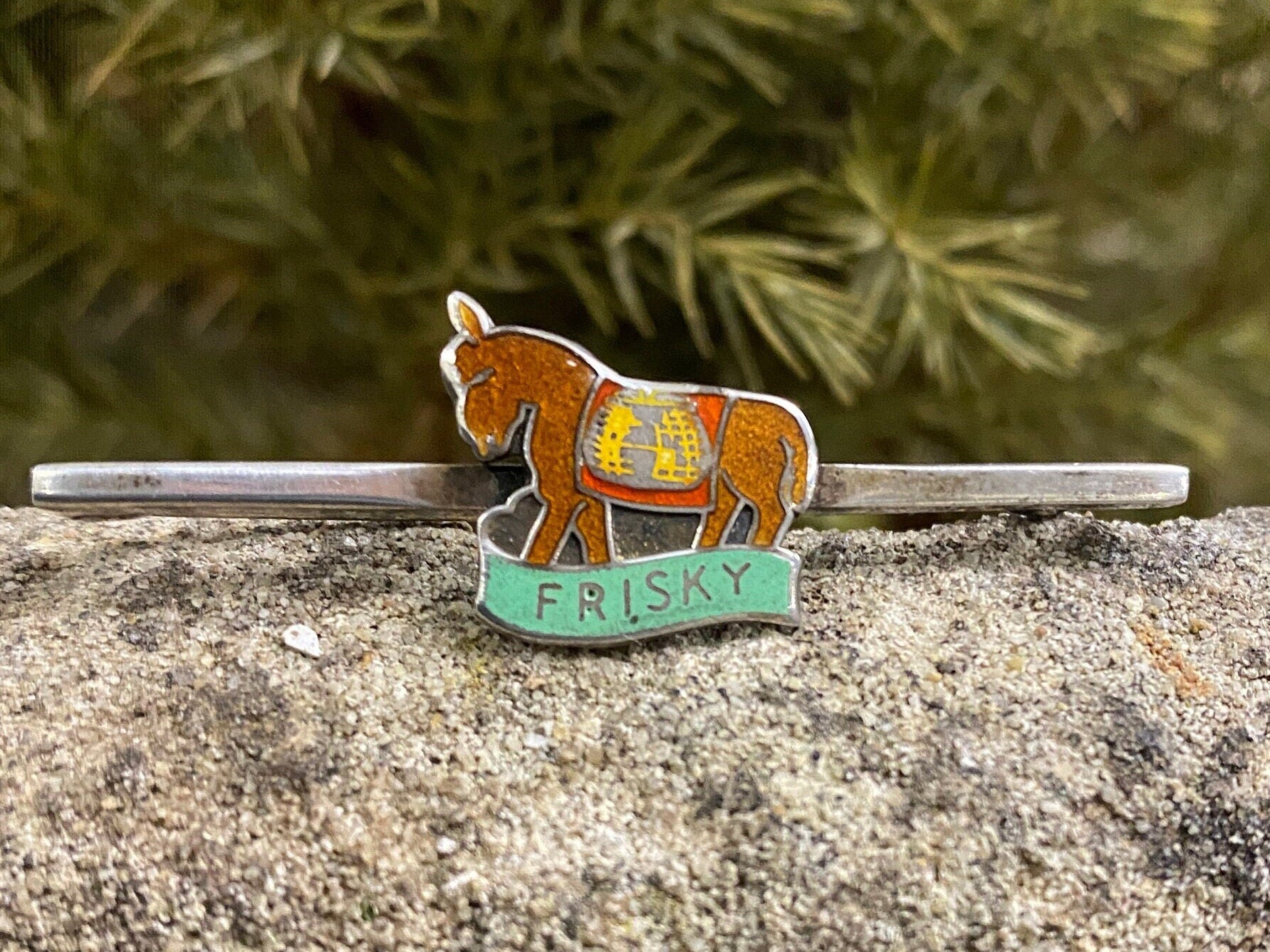 Vintage Silver & Enamel ‘Frisky’ Donkey Bar Brooch.