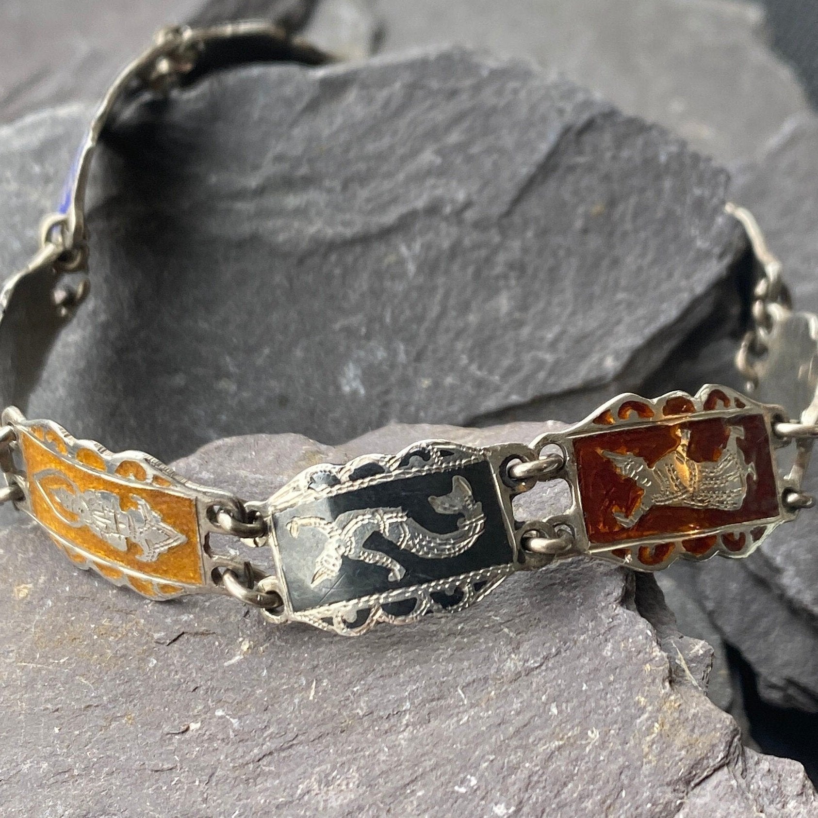 Silver Siam Enamel Panel Bracelet