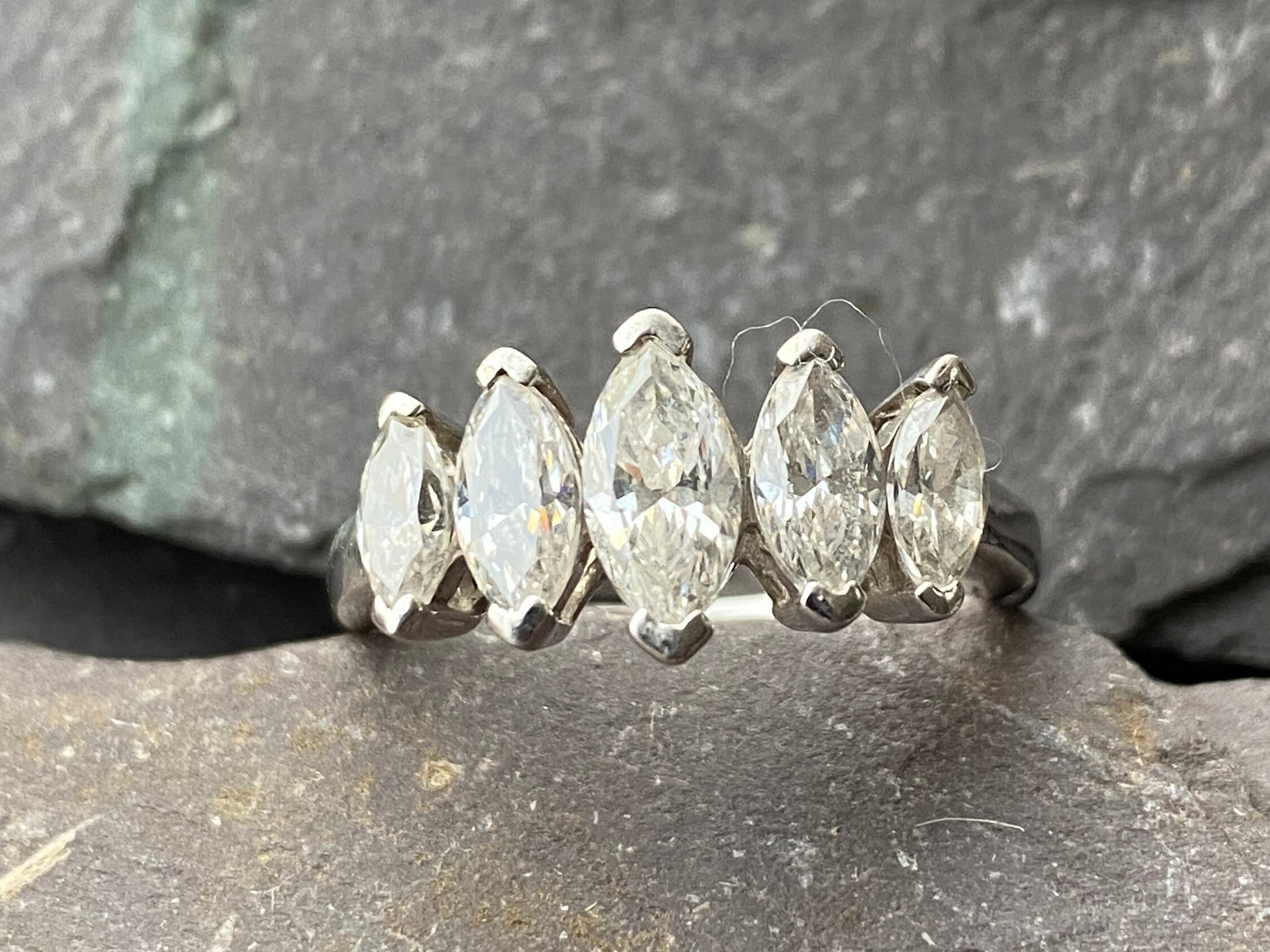 Sterling Silver Eternity Ring Set With Marquise Cut Cubic Zirconia Size N or 6 3/4 US.