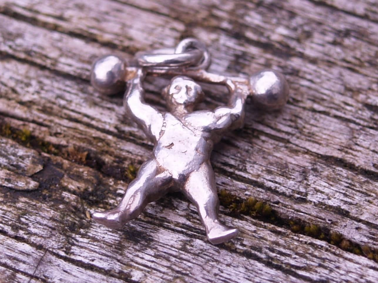 Rare Antique Sterling Silver Weightlifting Charm.