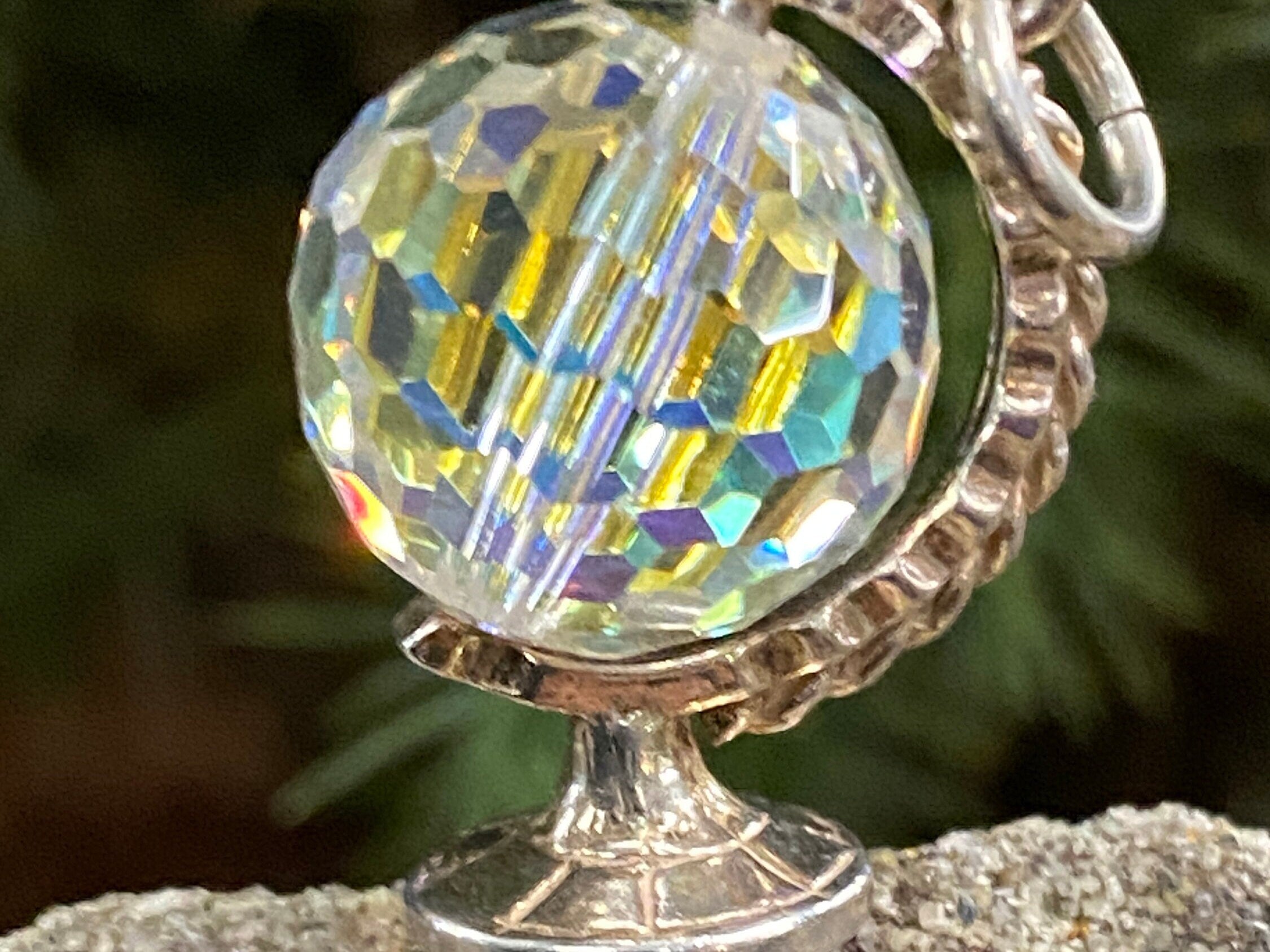 Vintage Sterling Silver & Glass Globe Charm.