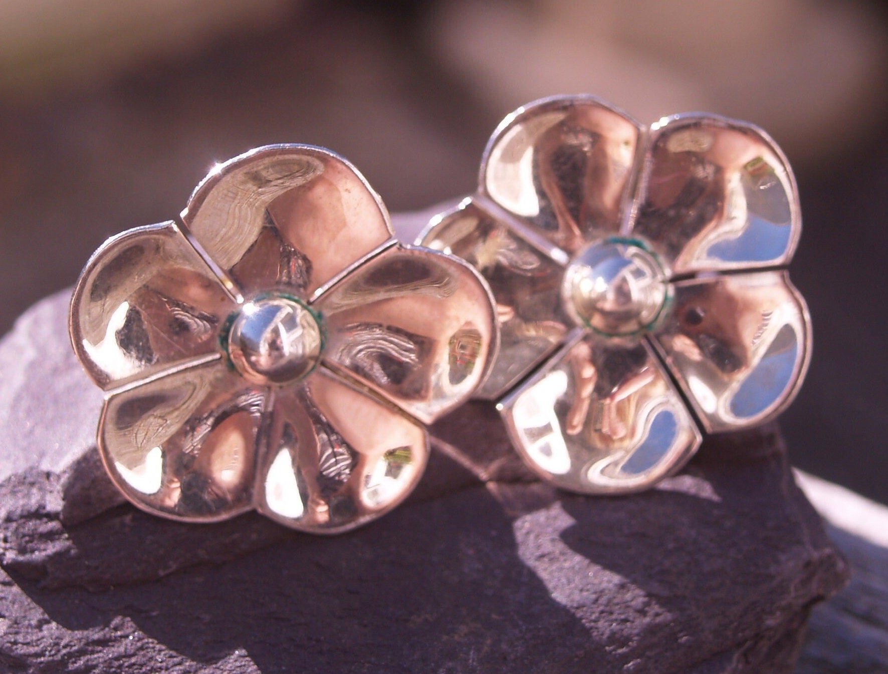 Sterling Silver Large Flower Head Earrings.