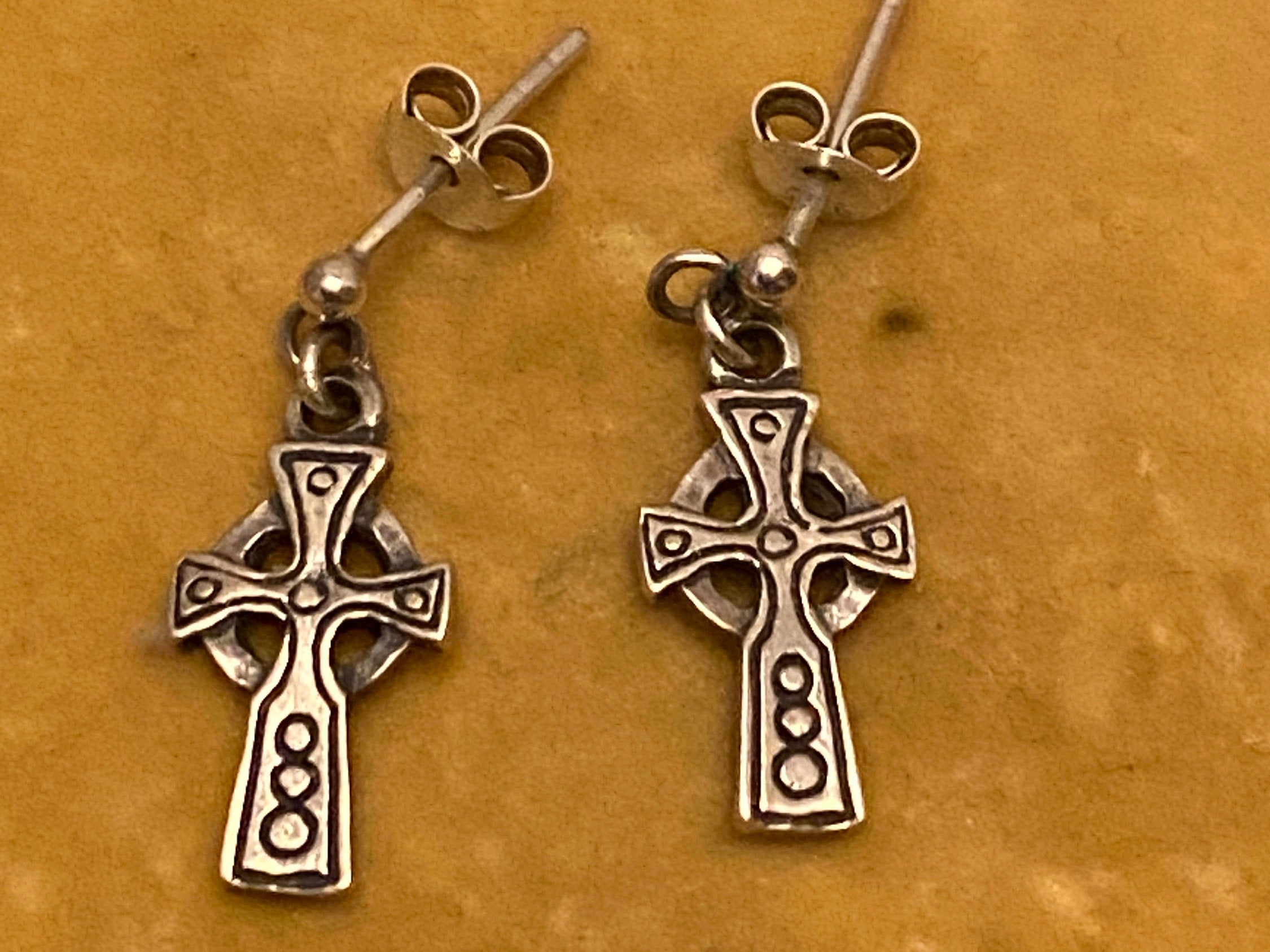 Sterling Silver Celtic Cross Drop Earrings.