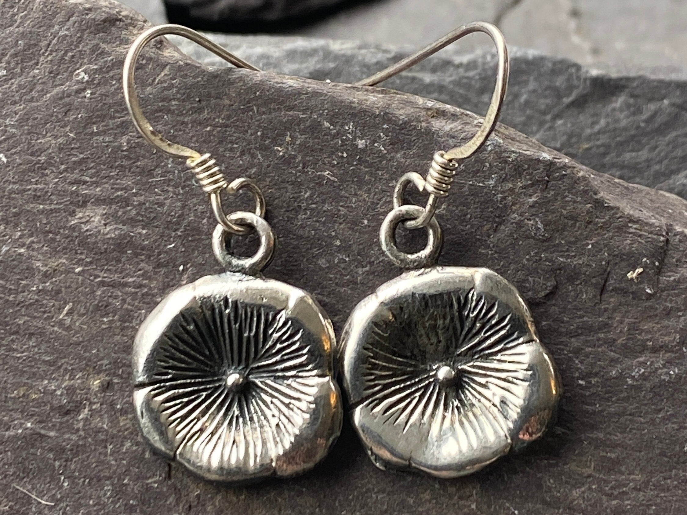 Sterling Silver Flower Drop Earrings.