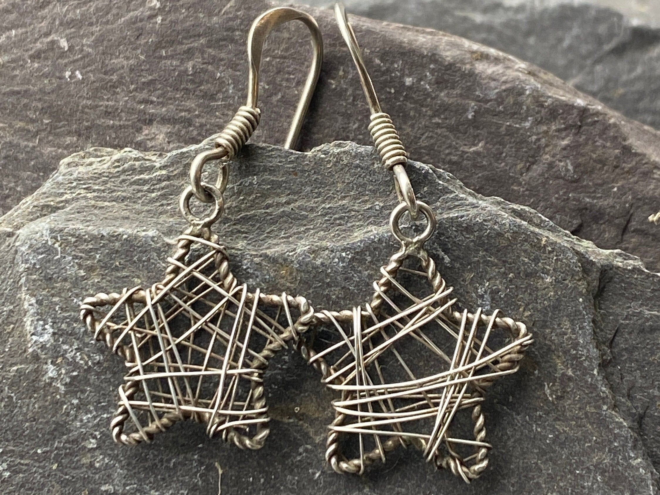 Vintage Sterling Silver 'Star' Drop Earrings.