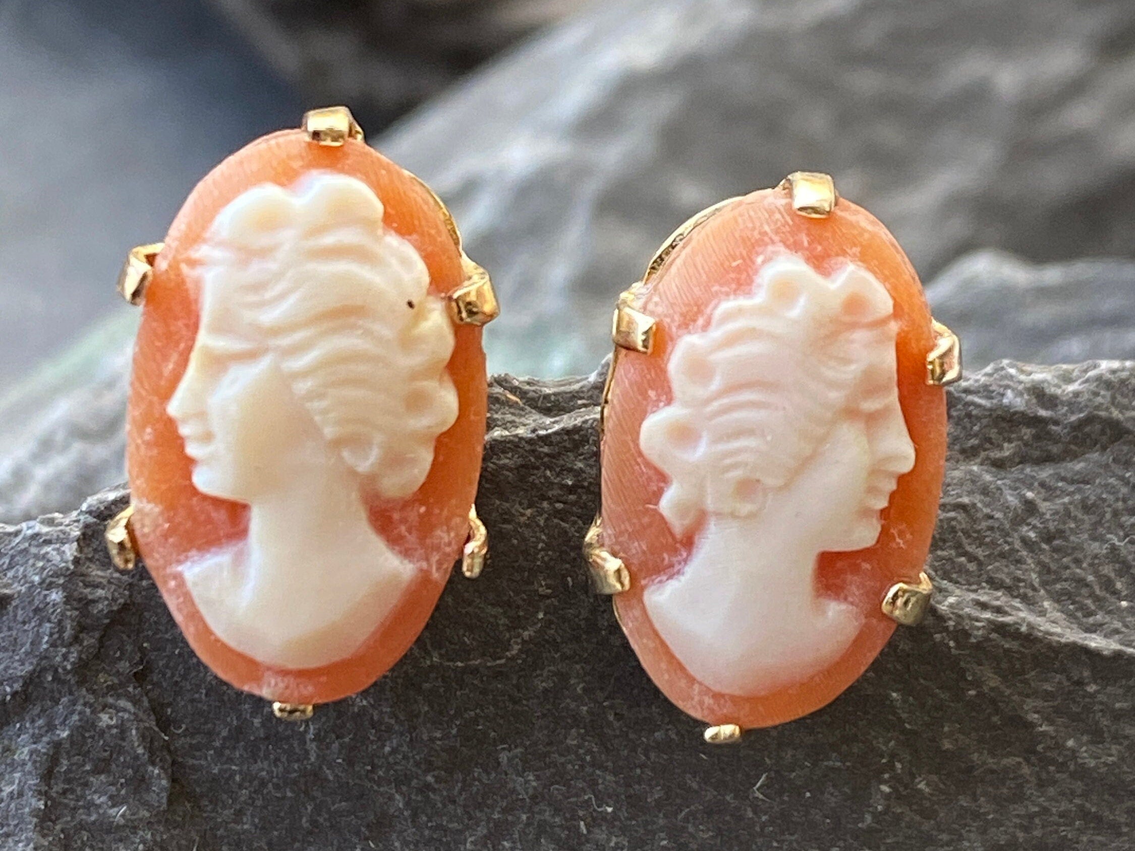 Vintage 9ct Gold Cameo Stud Earrings