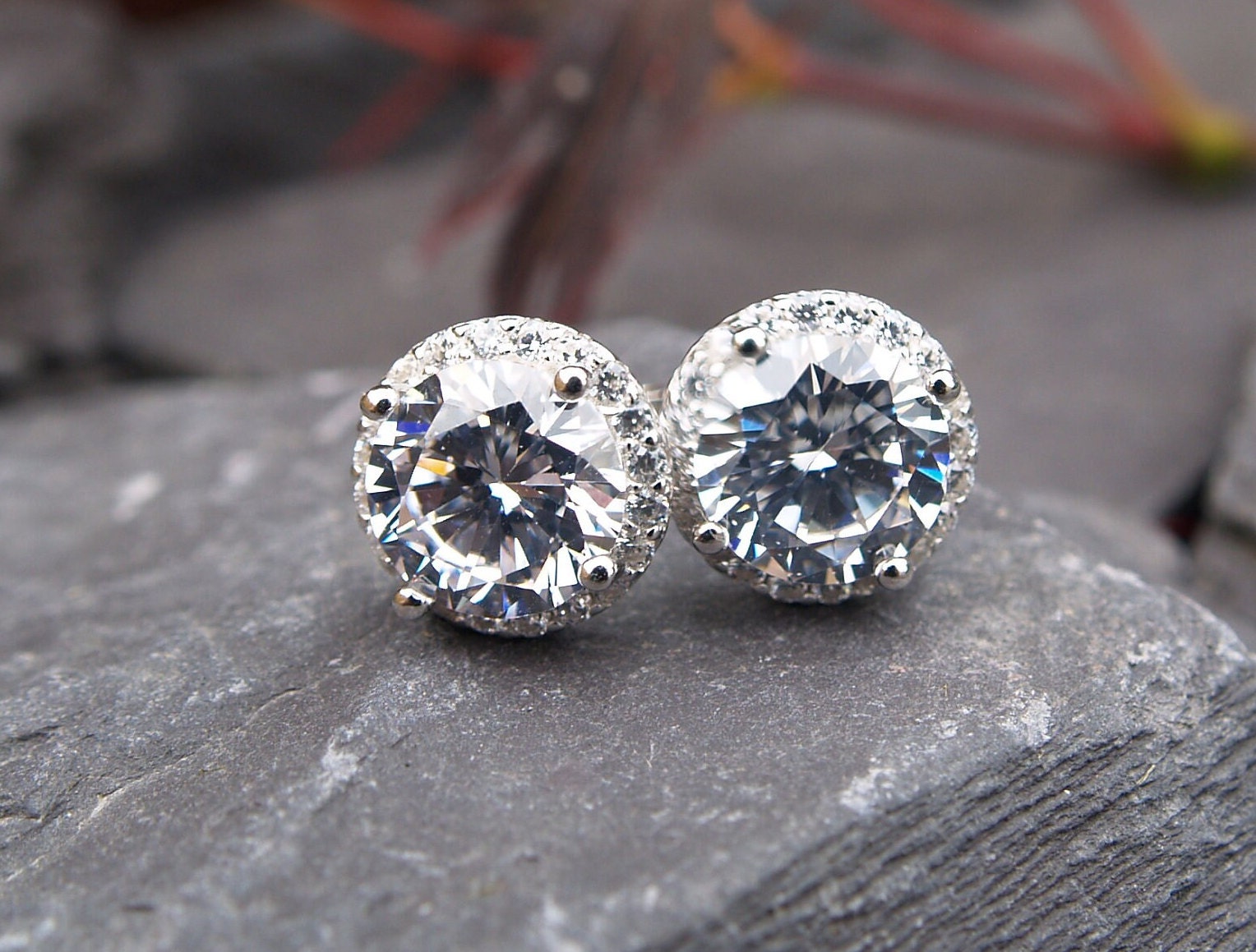 Sterling Silver Cubic Zirconia Stud Earrings.