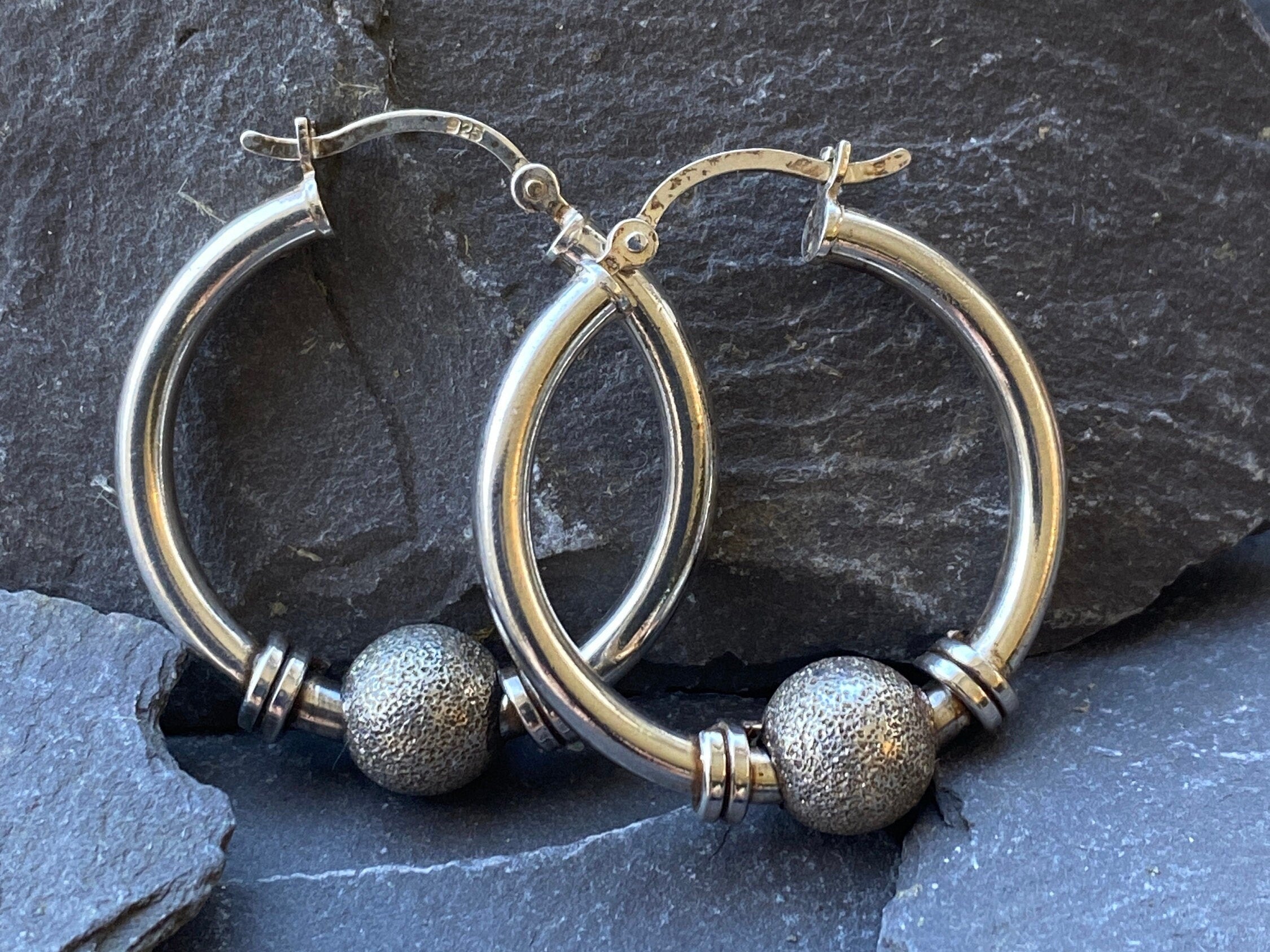 Sterling Silver Hoop & Ball Earrings.