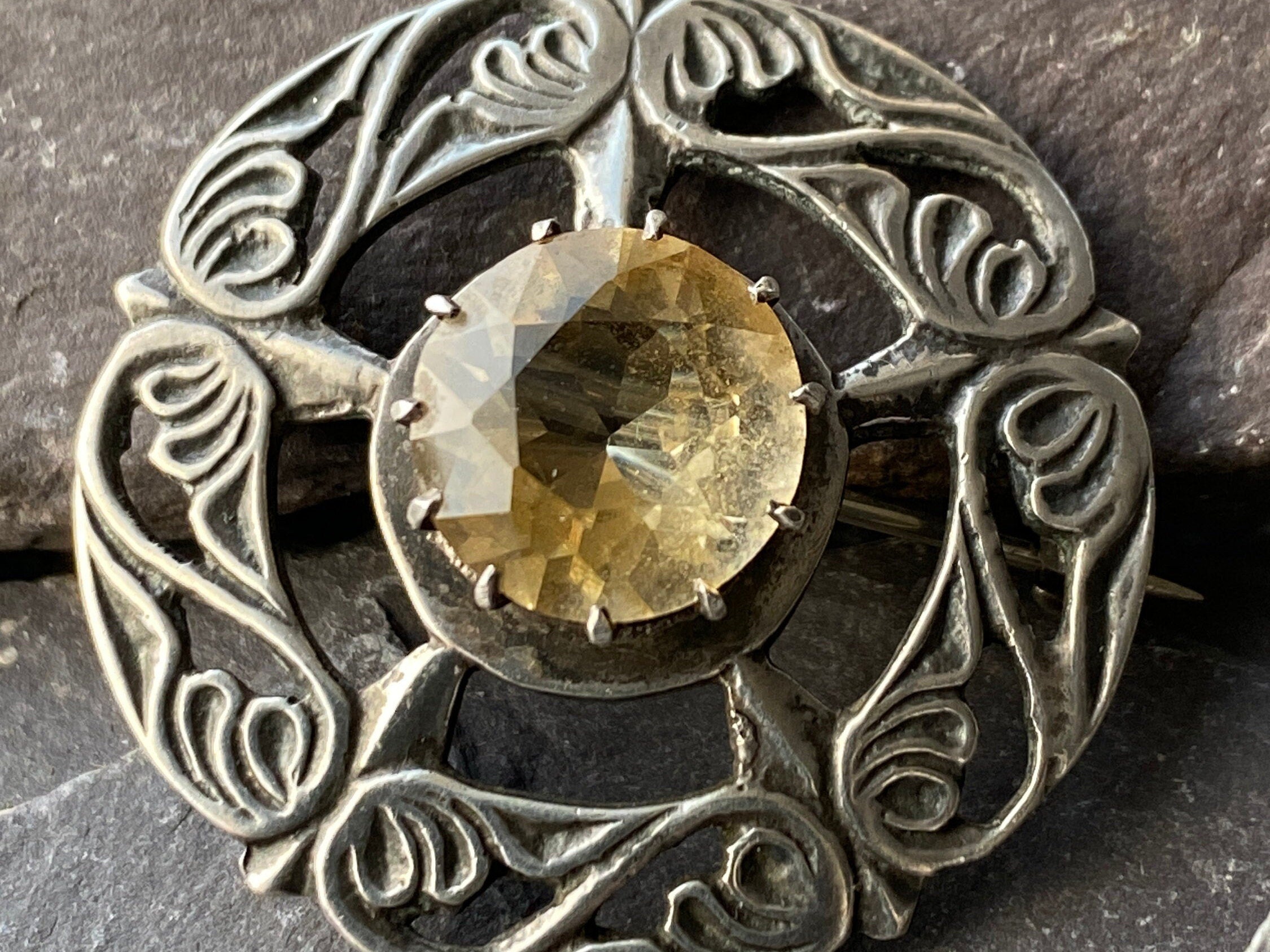 Vintage John Hart Iona Silver & Citrine Brooch.