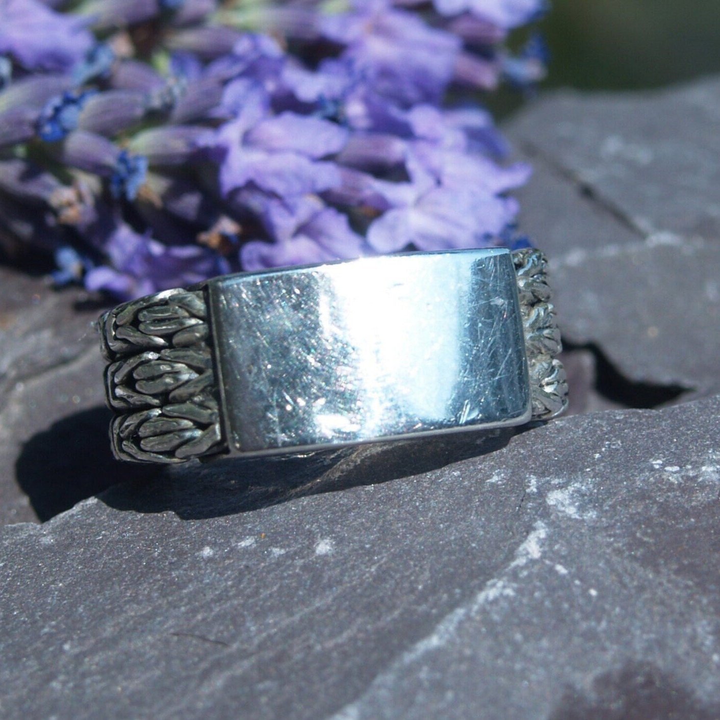 Heavy Sterling Silver Byzantine Link Ring Size N1/2 or 7 US.