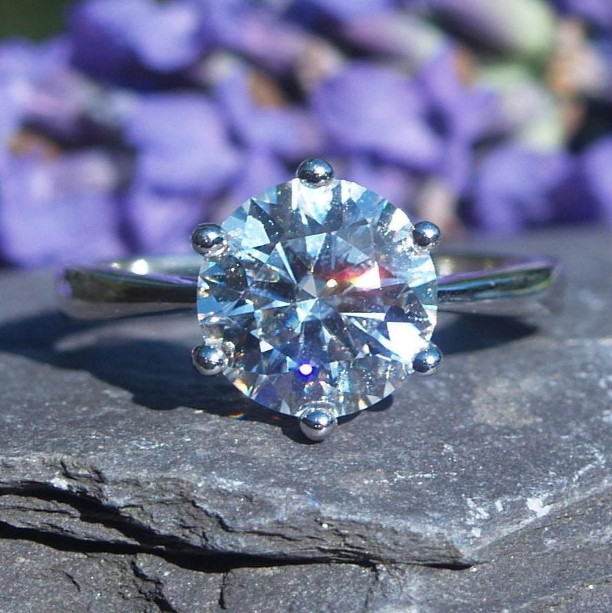 Silver Solitaire Moissanite Engagement Ring Size P 1/2 or 8 US.