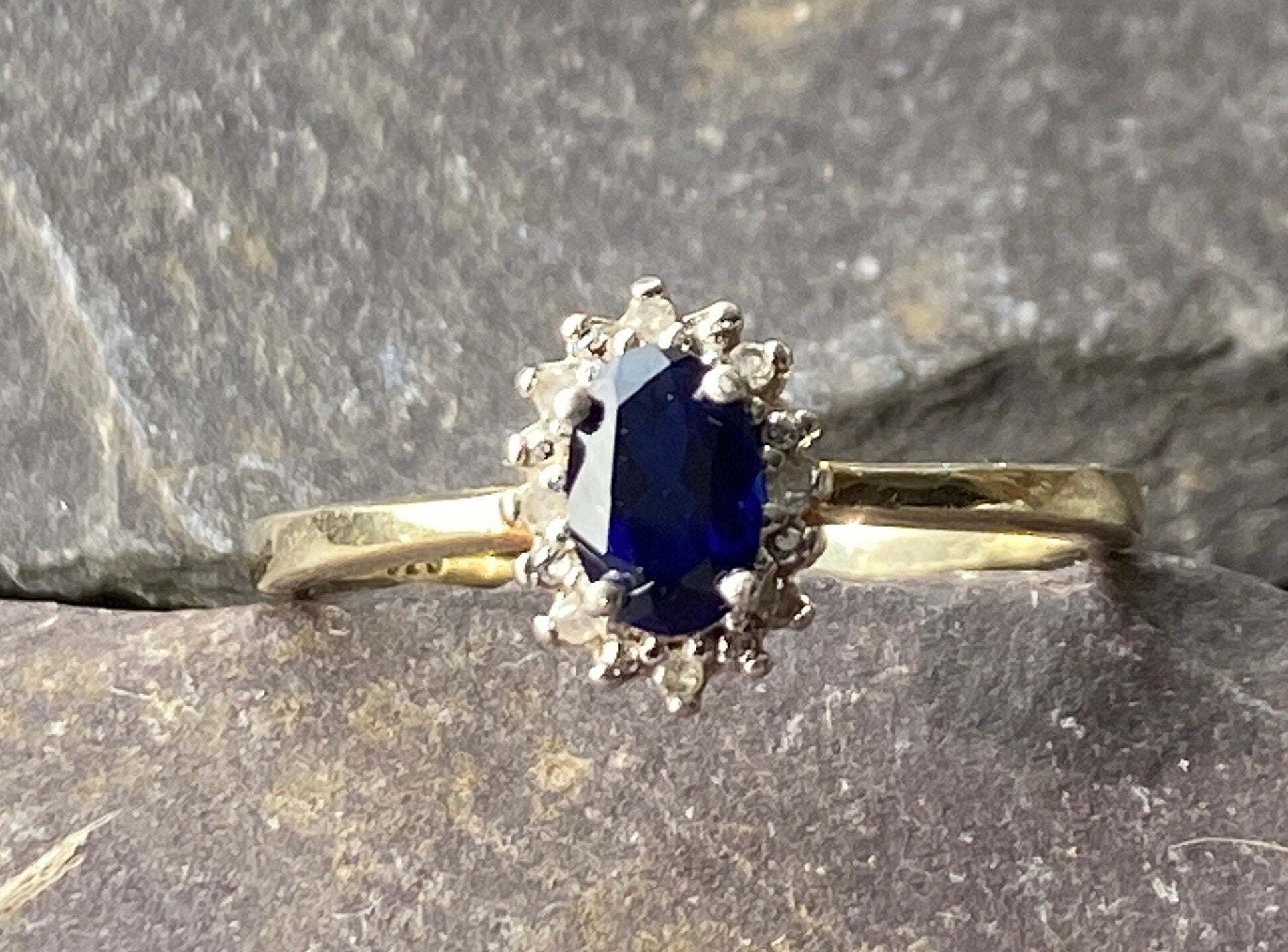 Silver Gilt Sapphire & Diamond Engagement Ring