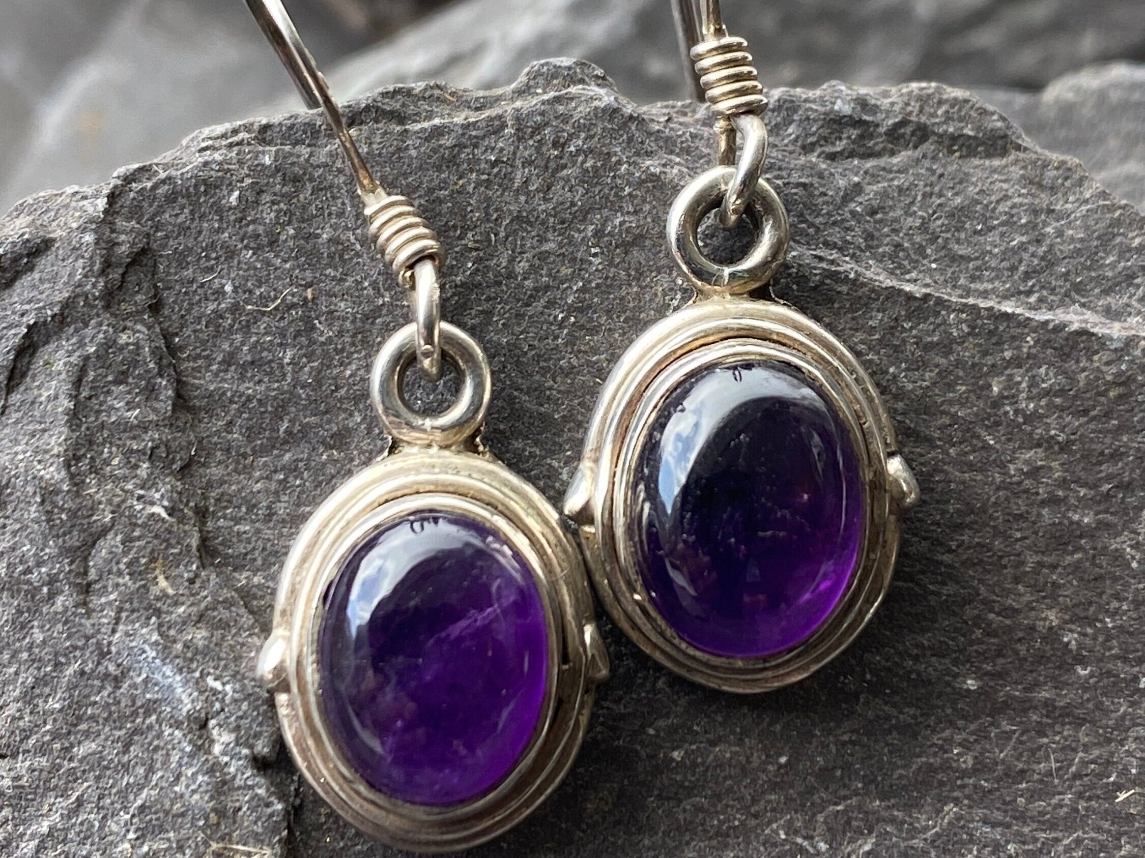 Sterling Silver Amethyst Drop Earrings.