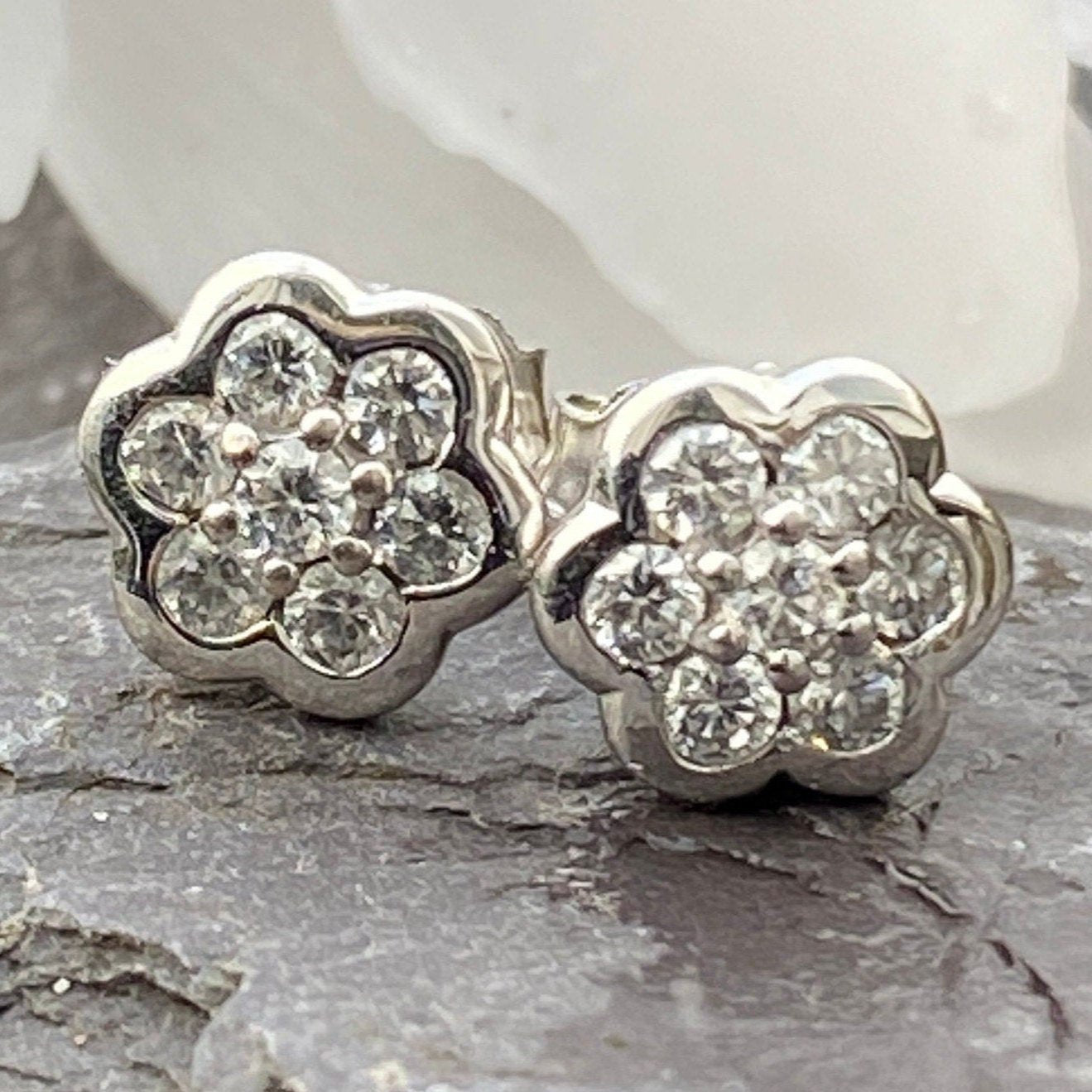 9ct White Gold Cubic Zirconia Cluster Earrings