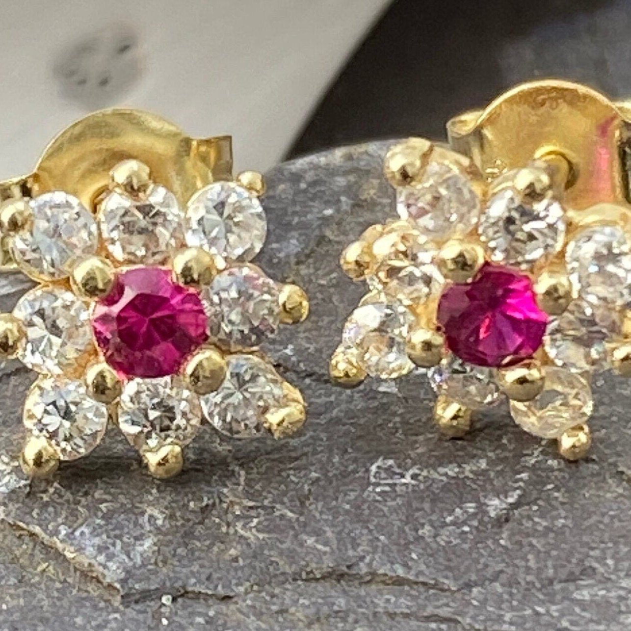 9ct Gold Cubic Zirconia Cluster Earrings