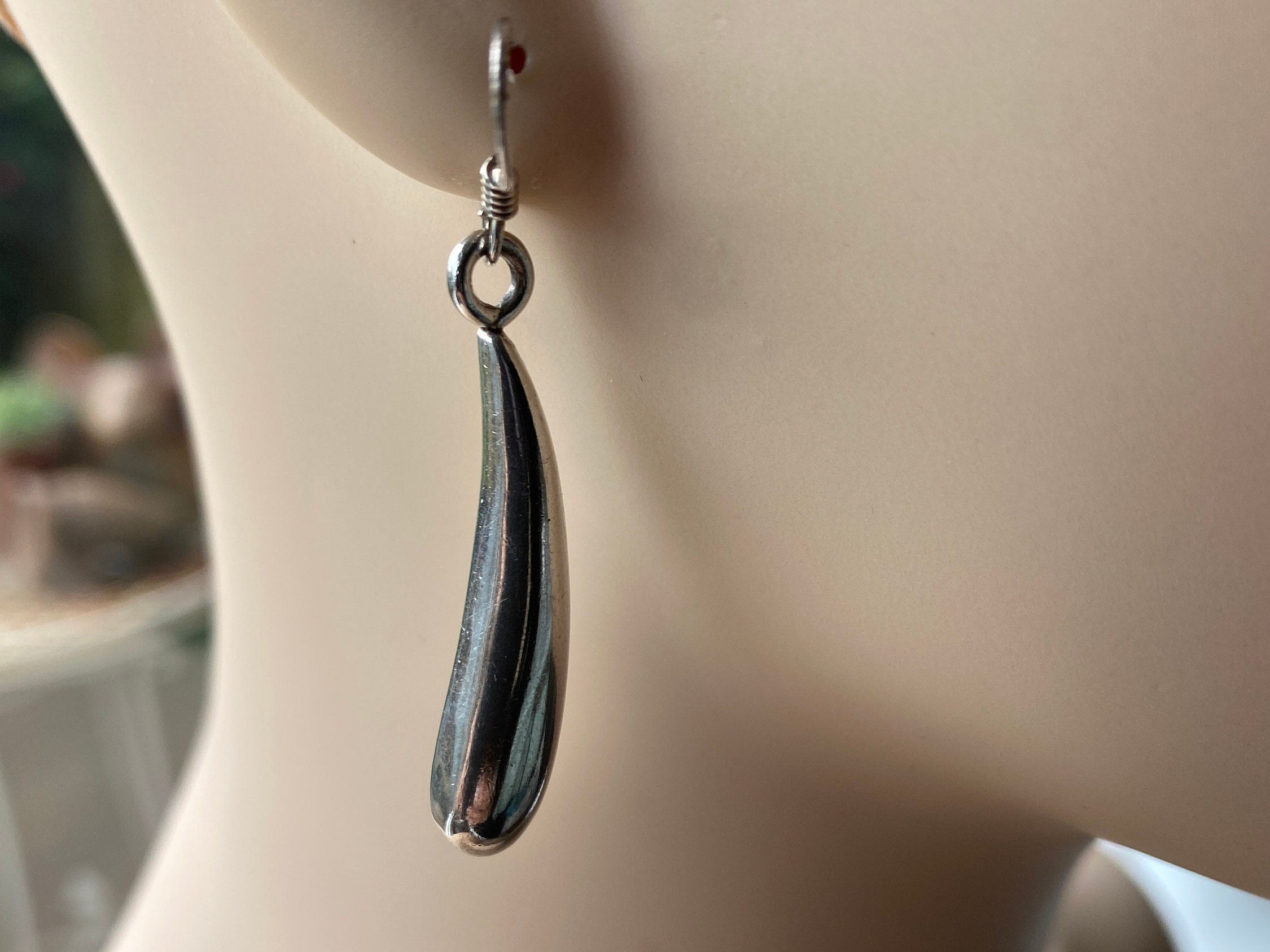 Sterling Silver Plain Long Drop Earrings.