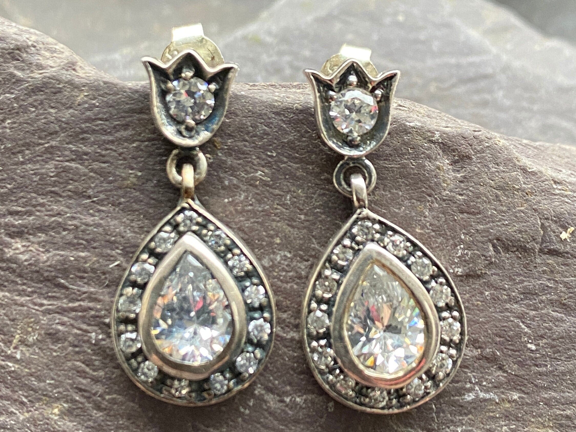 Sterling Silver Cubic Zirconia Drop Earrings.