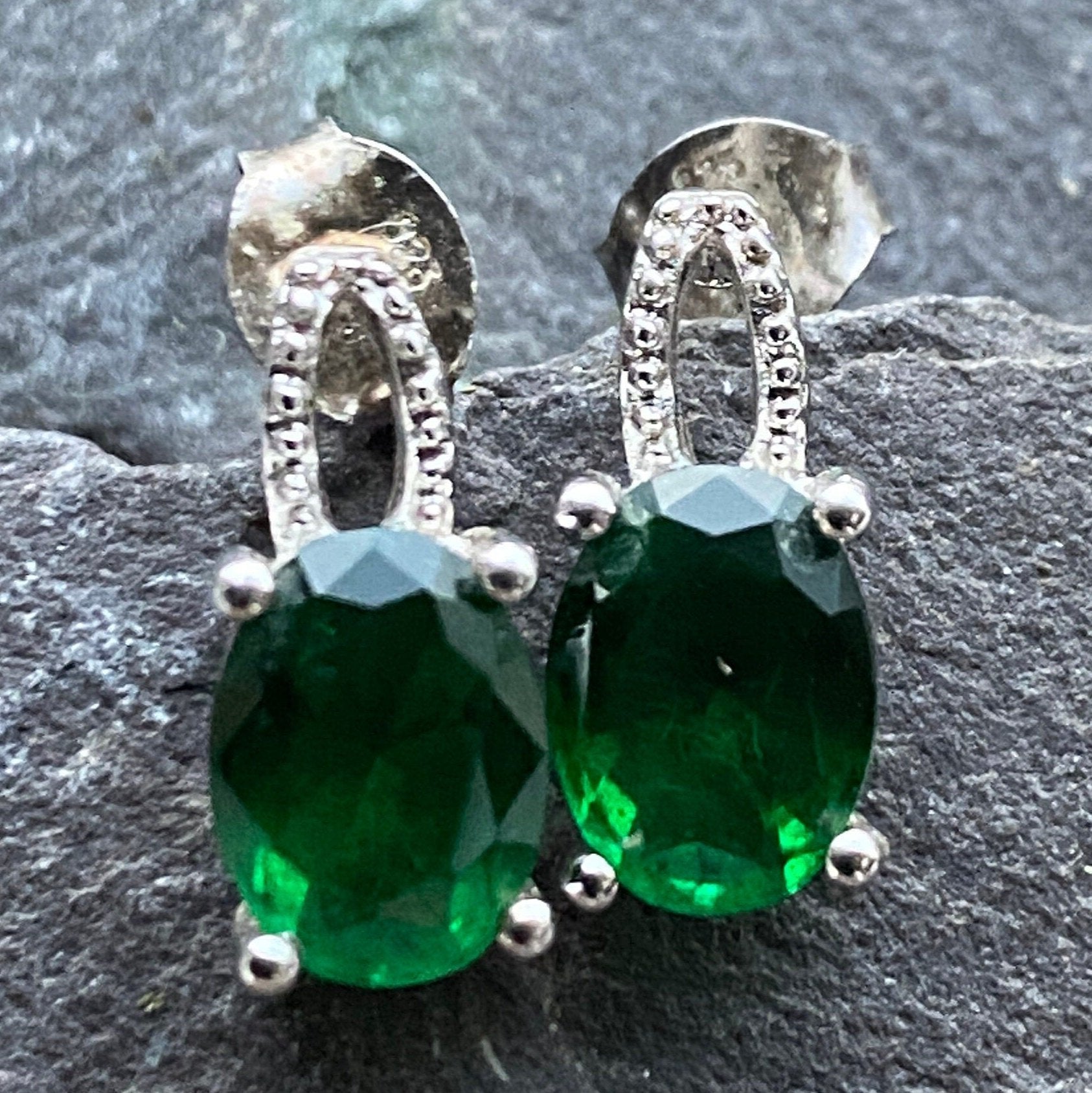 Sterling Silver & Diopside Earrings For Pierced Ears.