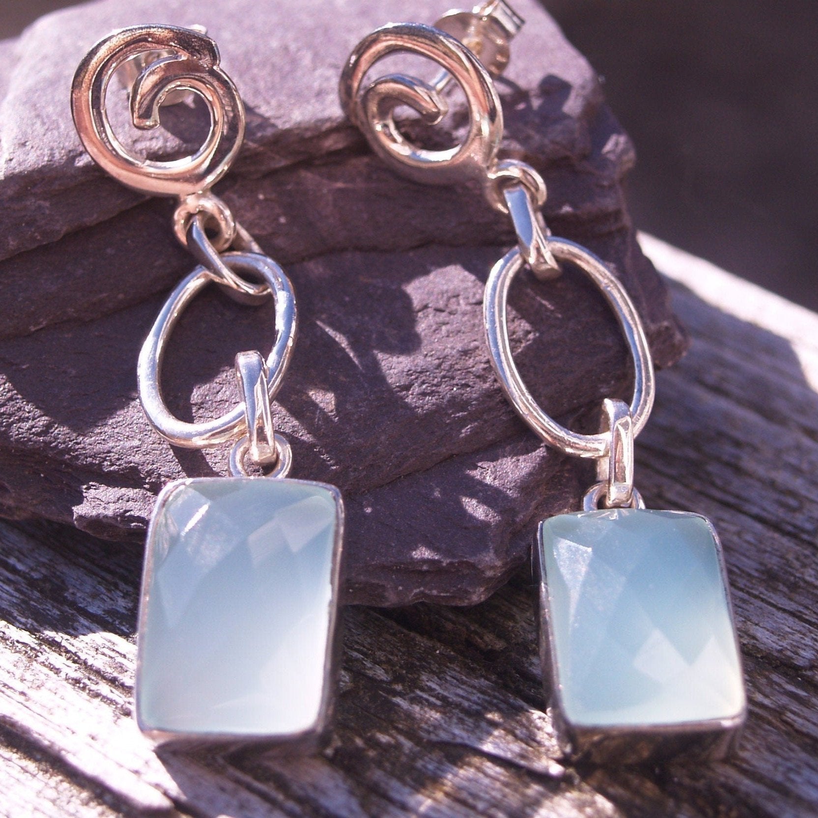 Sterling Silver & Chalcedony Drop Earrings.