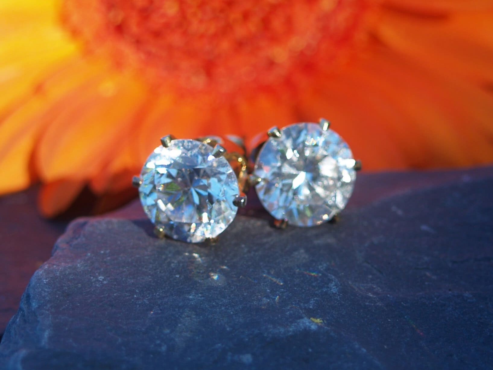 Sterling Silver Gilt Cubic Zirconia Stud Earrings.