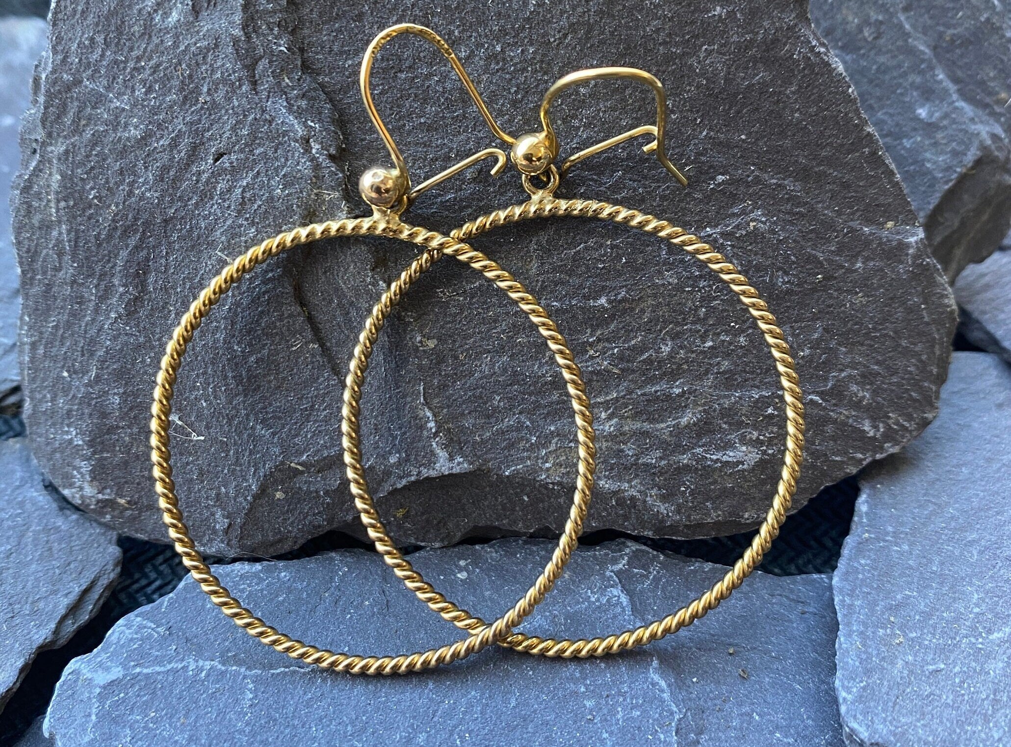 Vintage 9ct Gold Twisted Hoop Earrings Hallmarked