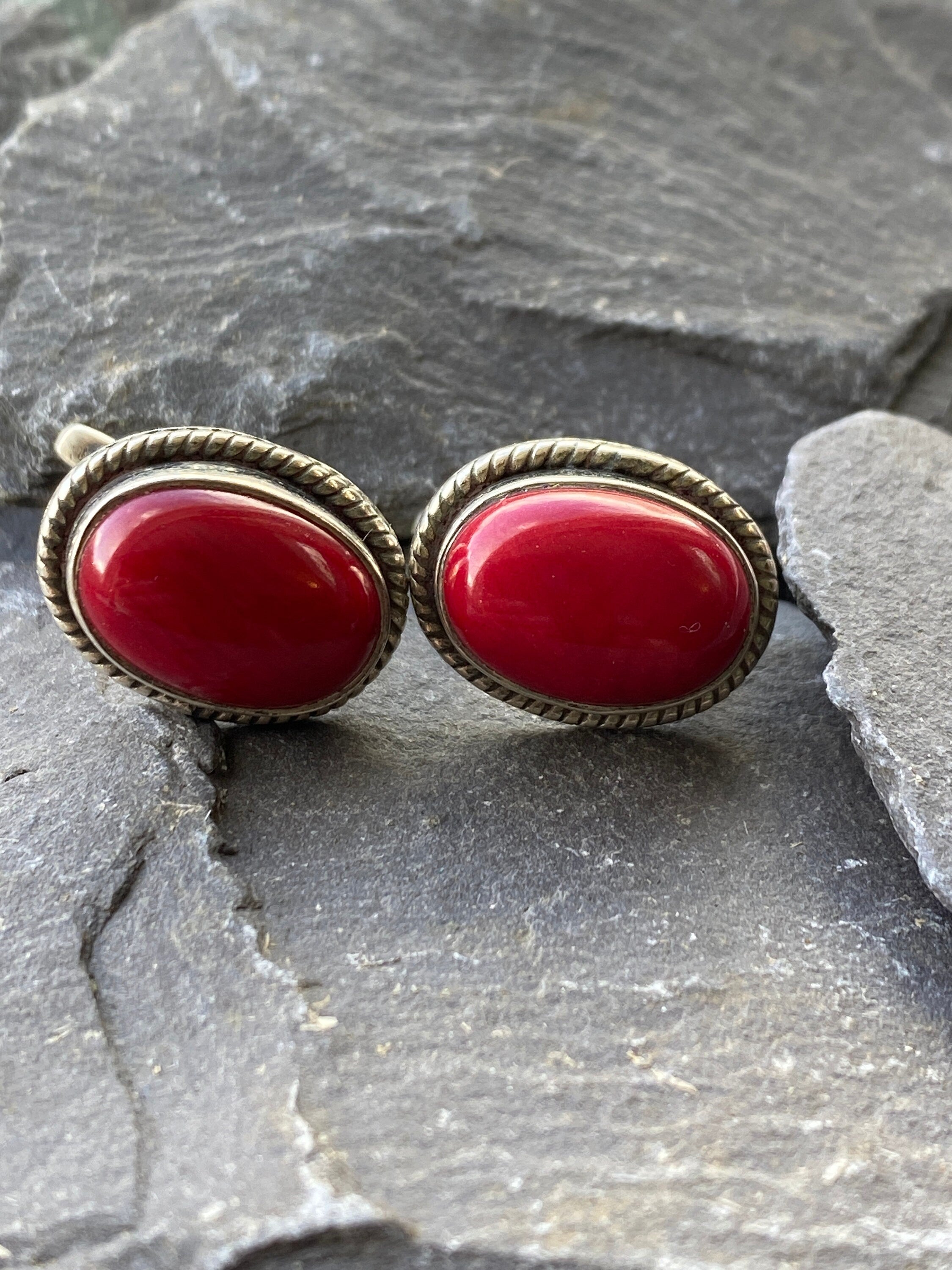 Sterling Silver Coral Stud Earrings.