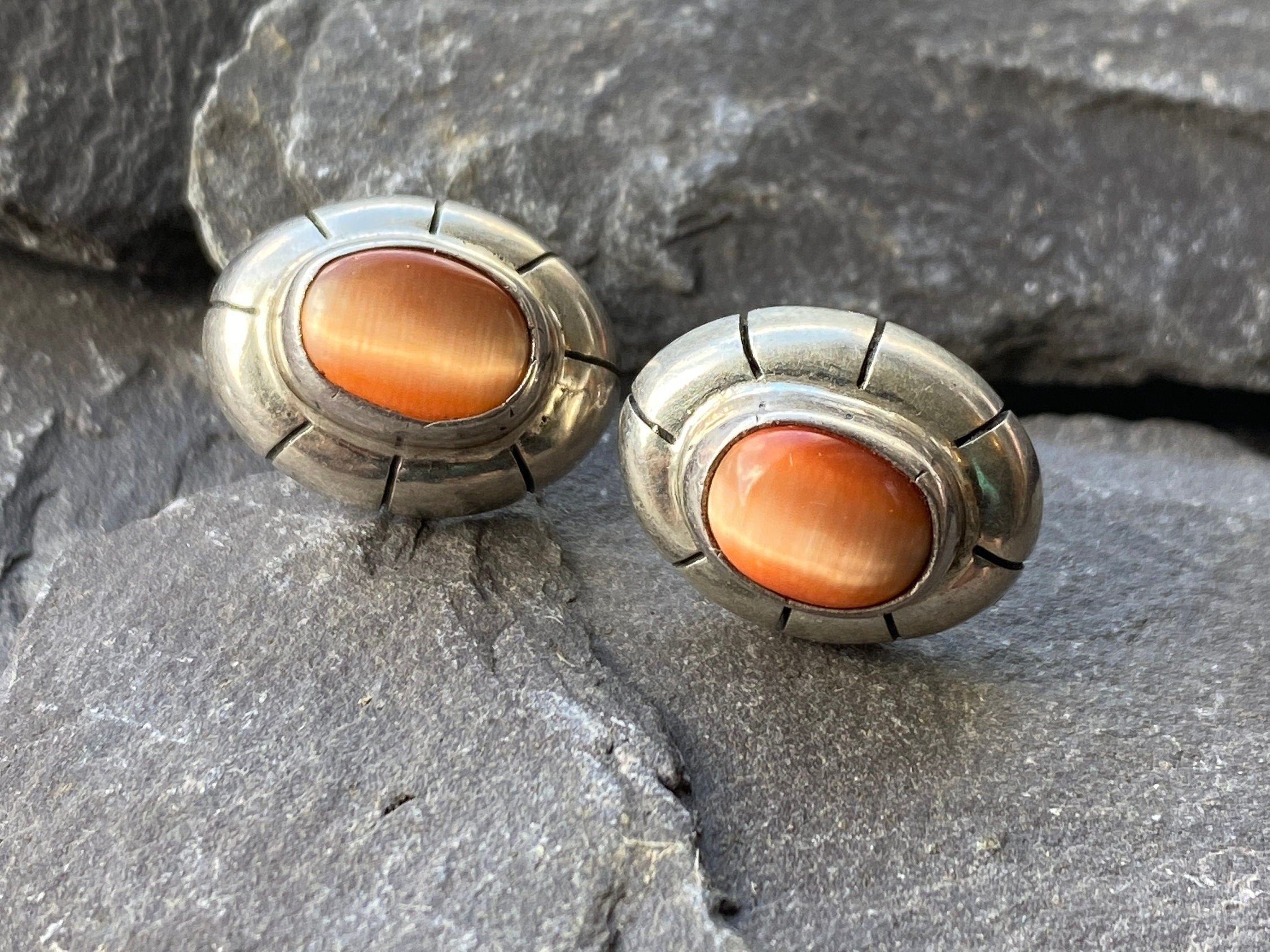 Sterling Silver & Orange Chrysoberyl Stud Earrings.