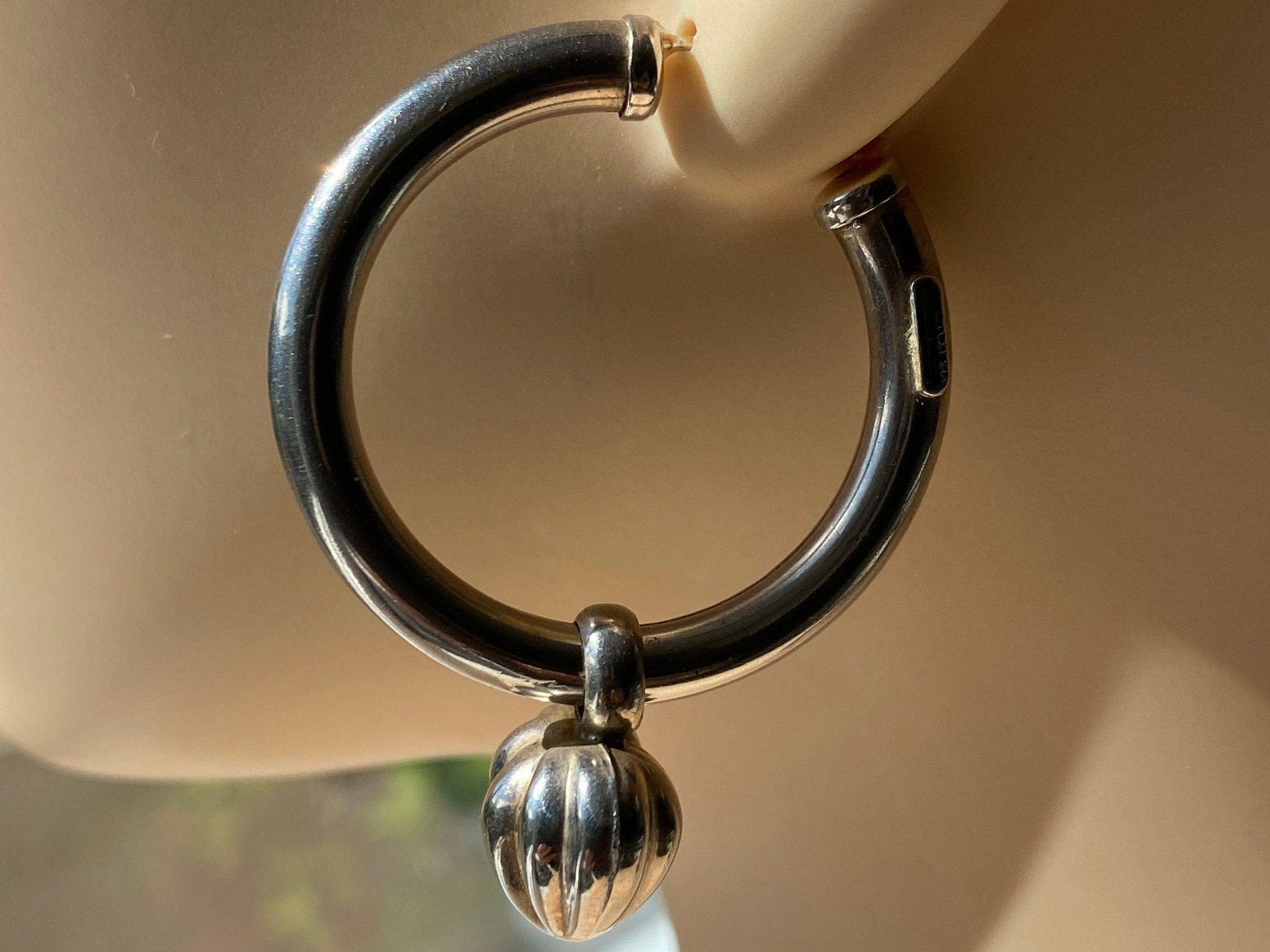 Sterling Silver Large Drop Hoop Earrings.