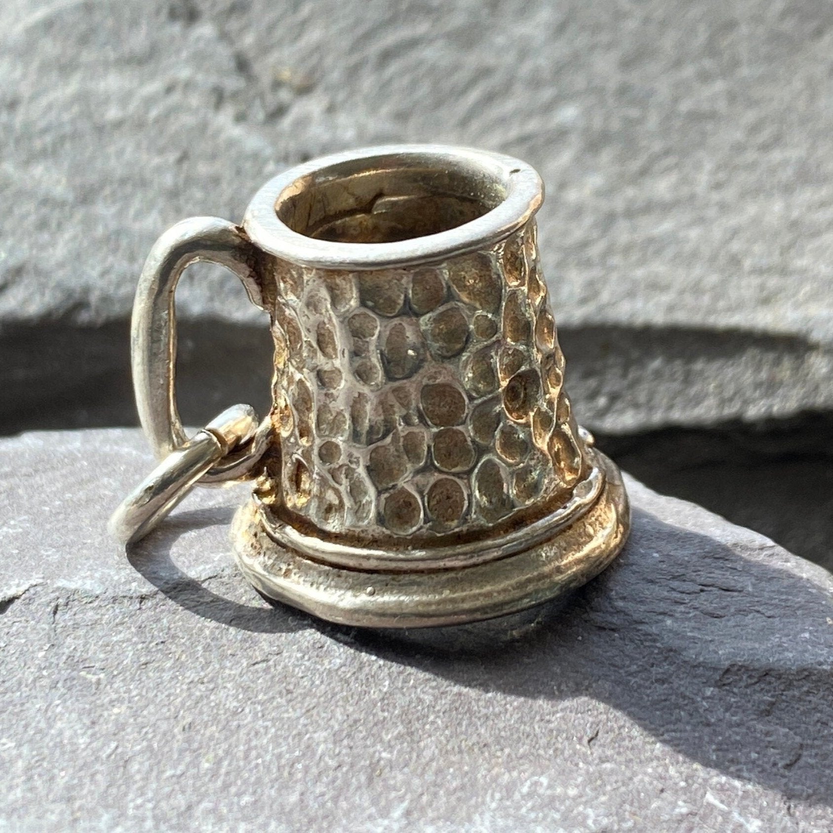 Vintage Sterling Silver Tankard Charm With Glass Bottom.