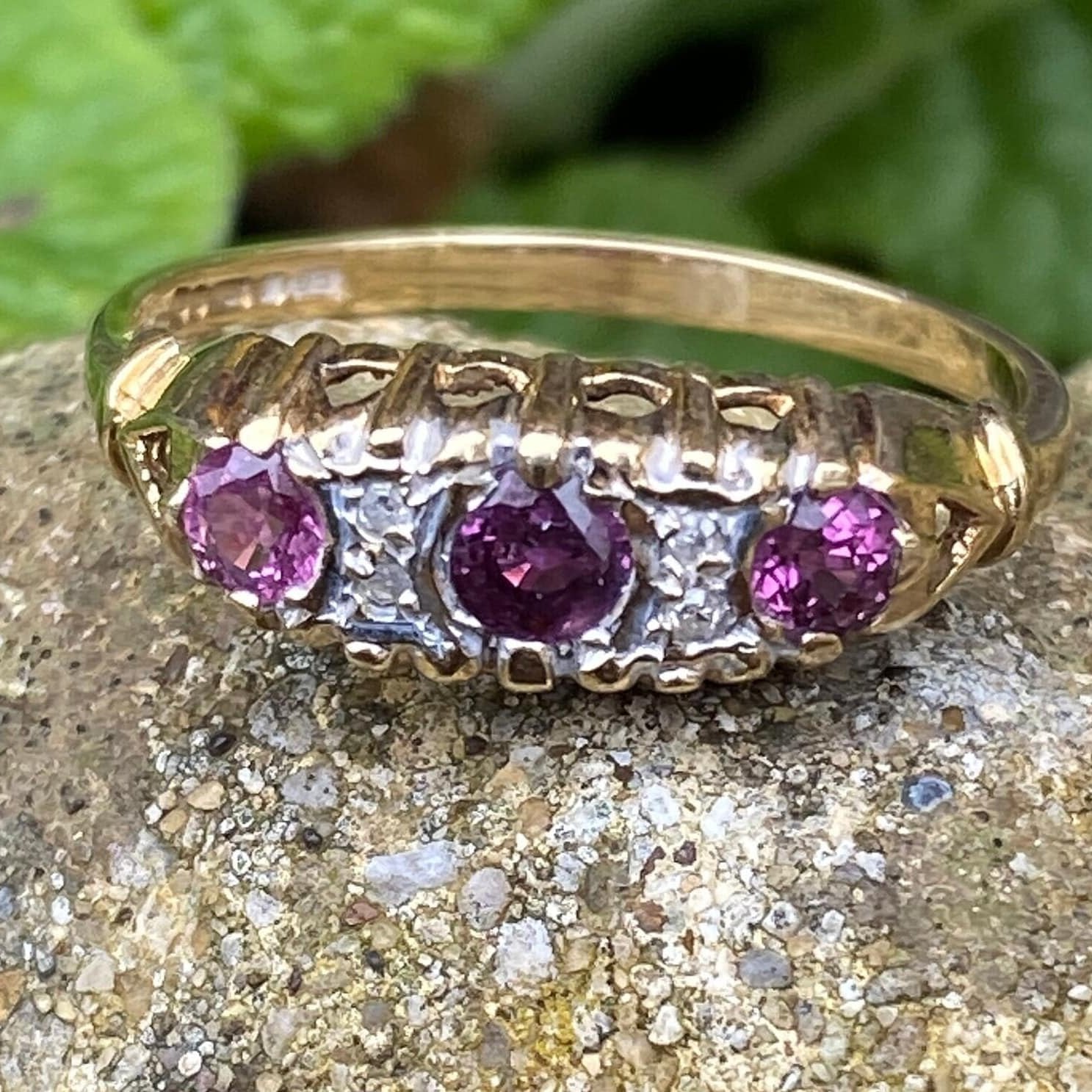 9ct Gold Ruby & Diamond Ring Size R 1/2 or 9 US.