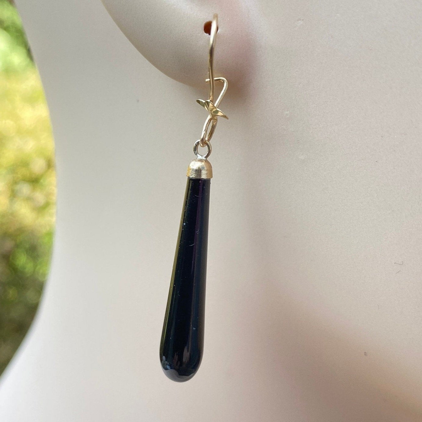 9ct Gold Black Onyx Drop Earrings