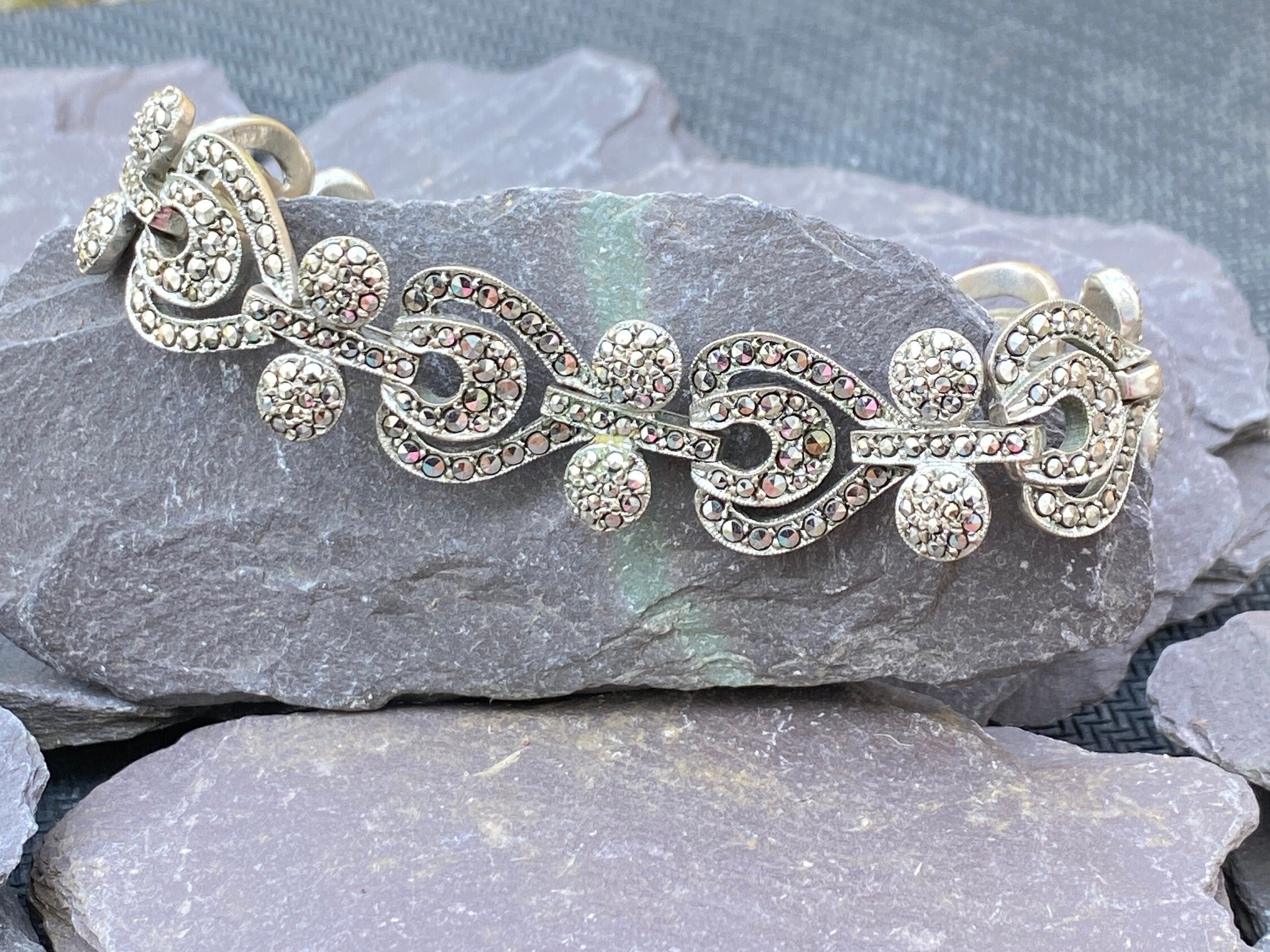 Vintage Chrome Plated Marcasite Bracelet.