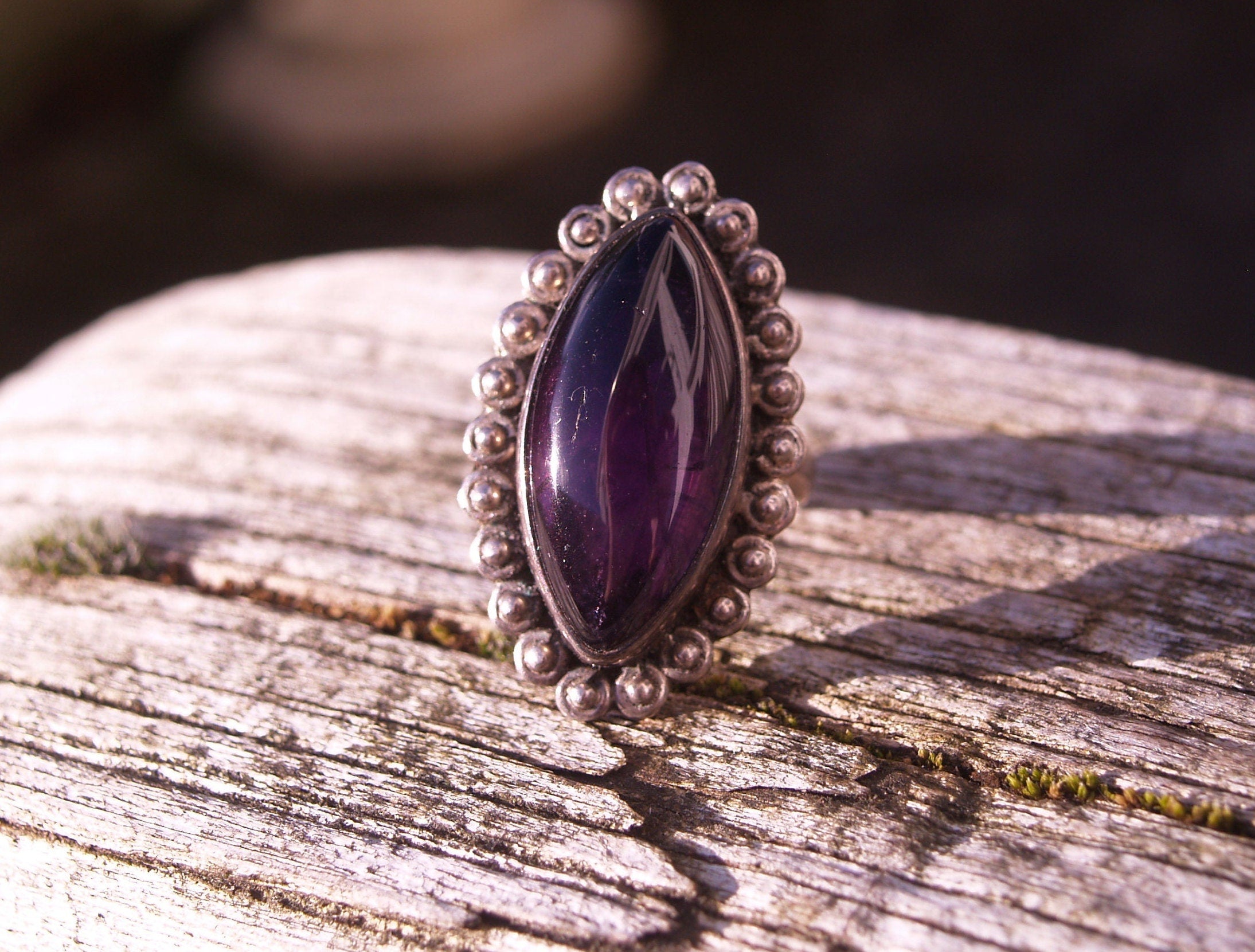 Vintage Sterling Silver & Huge Amethyst Ring Size O 1/2 or 7 1/2 (US) Hallmarks Birmingham 2002.